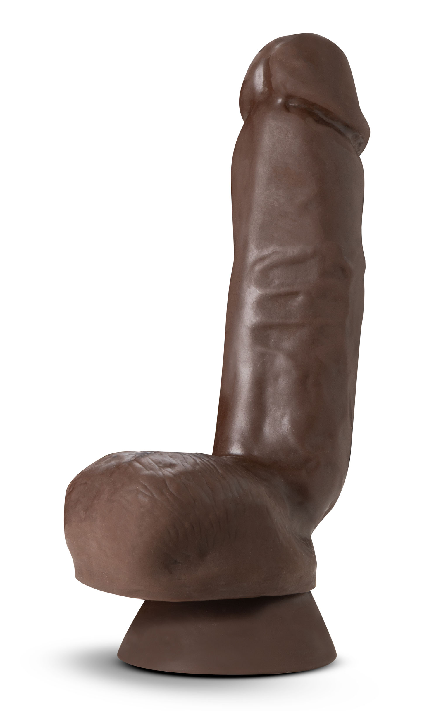 dr. skin plus  inch thick poseable dildo with  squeezable balls chocolate 