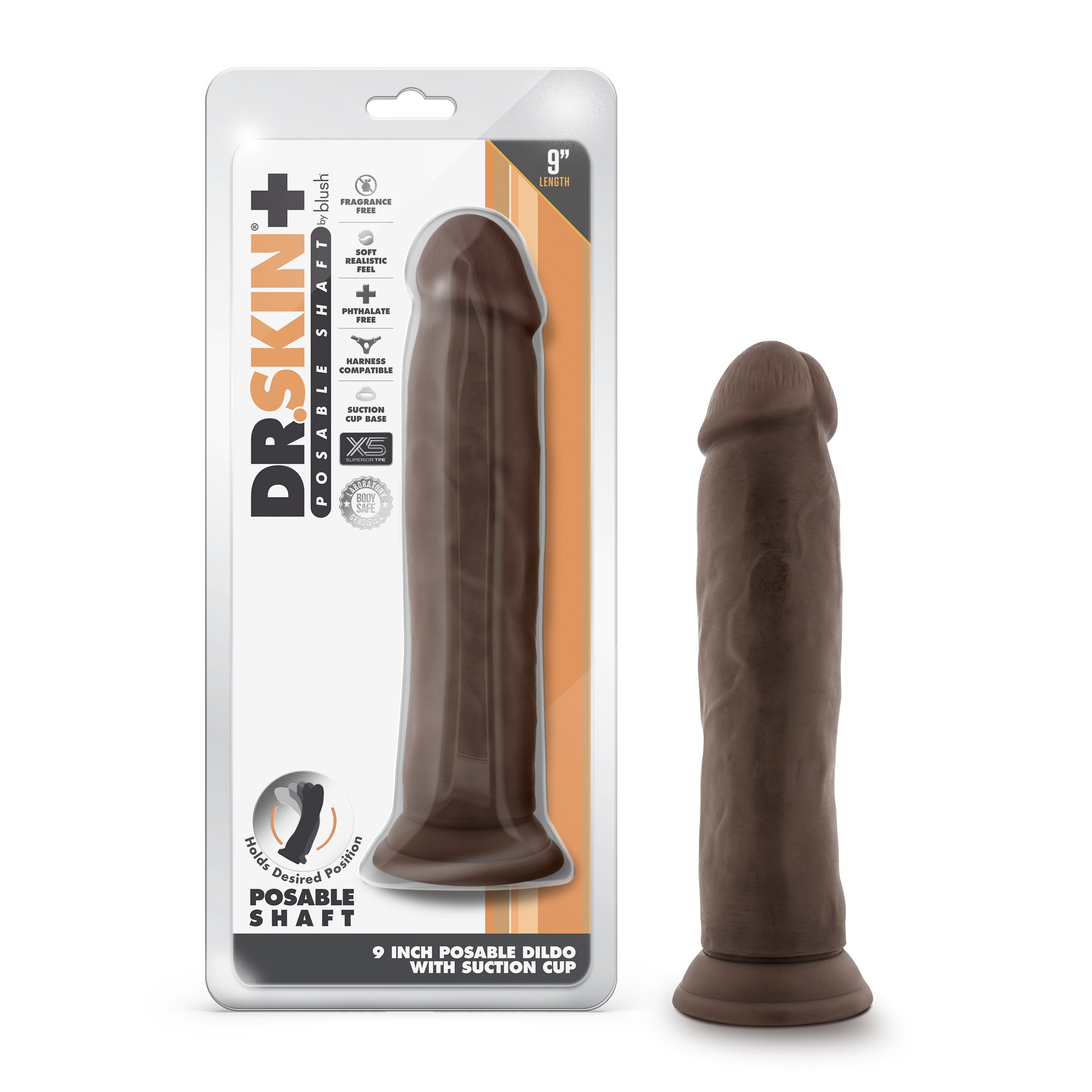 dr. skin plus  inch posable thick dildo  chocolate 