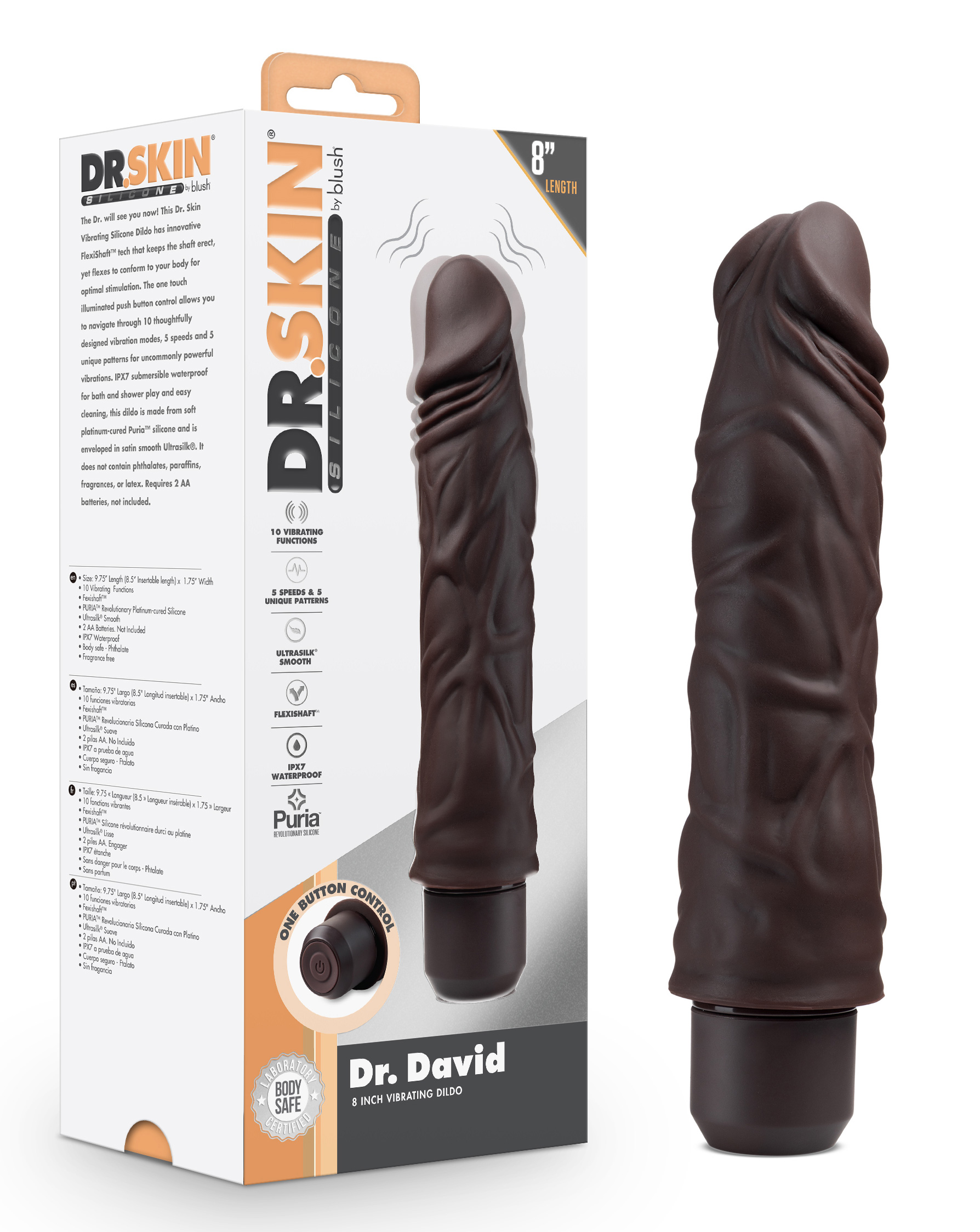 dr. skin silicone dr. david  inch vibrating  dildo brown 