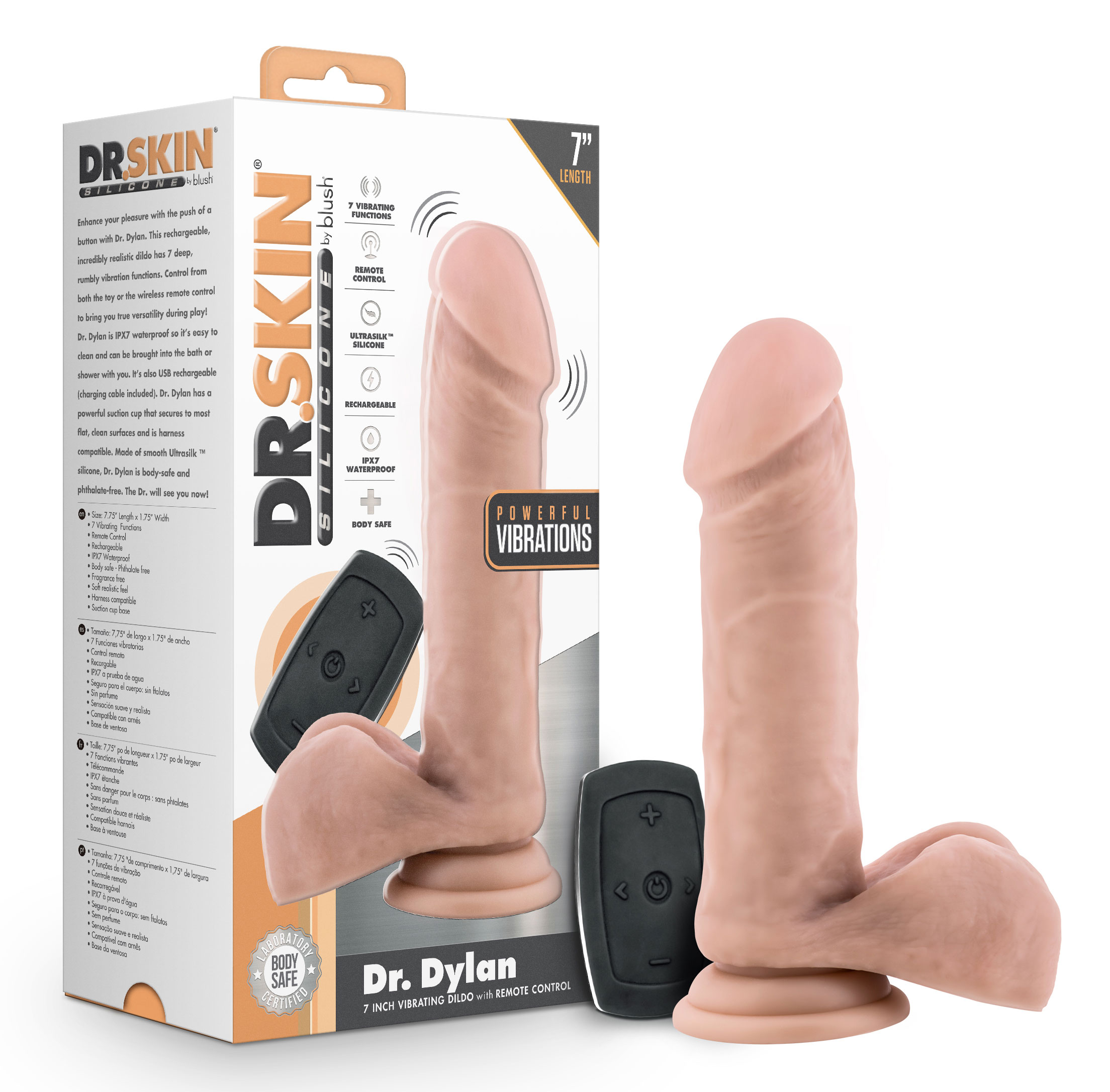 dr. skin silicone dr. dylan  inch vibrating  dildo with remote control  vanilla 