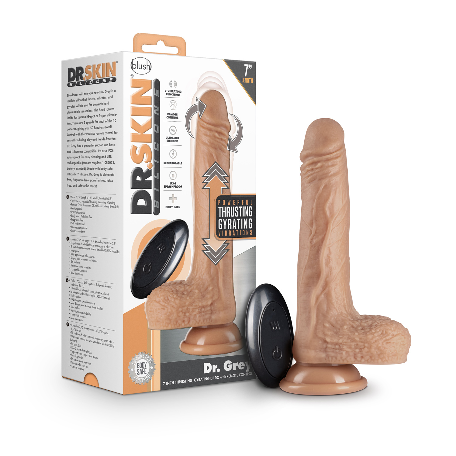 dr. skin silicone dr. grey  inch thrusting  dildo vanilla 