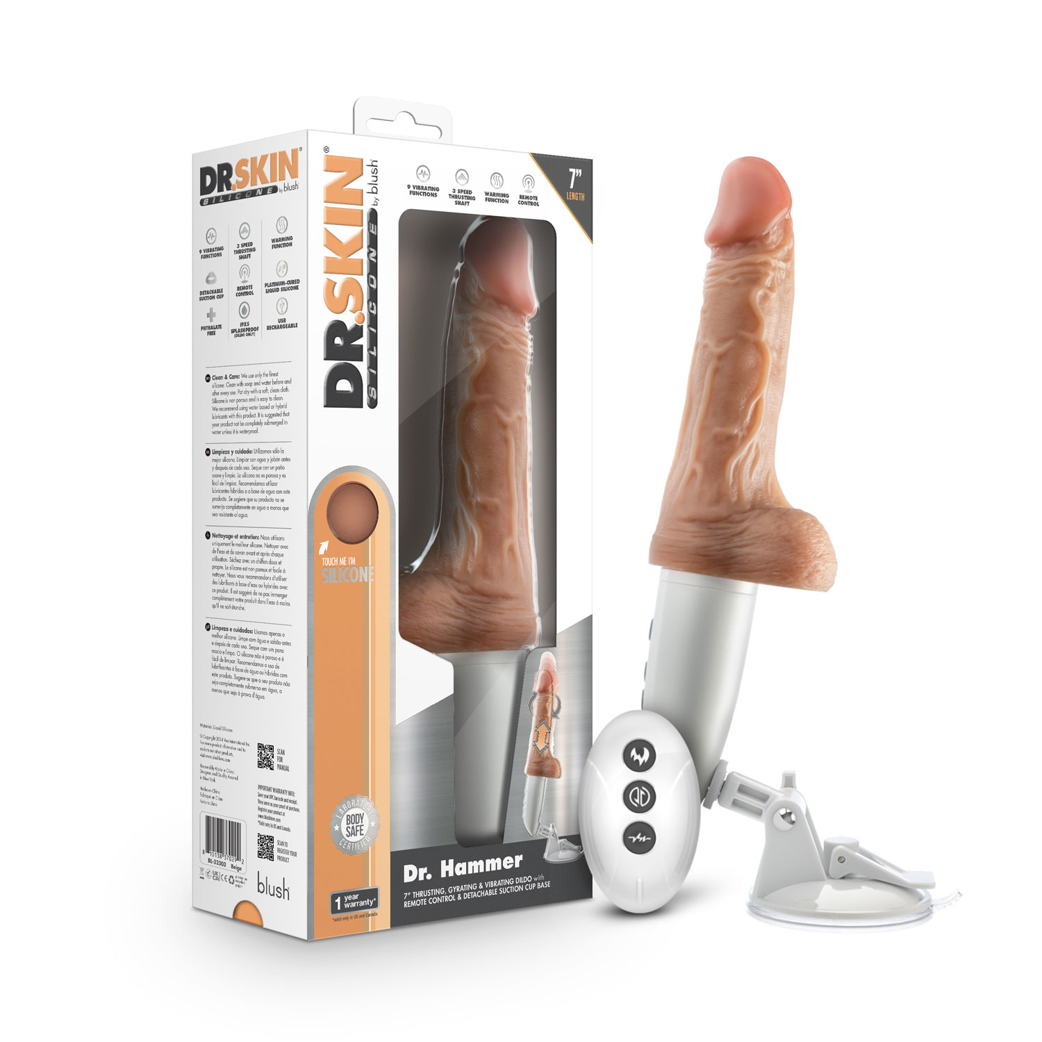 dr. skin silicone dr. hammer  inch thrusting  dildo with handle beige 