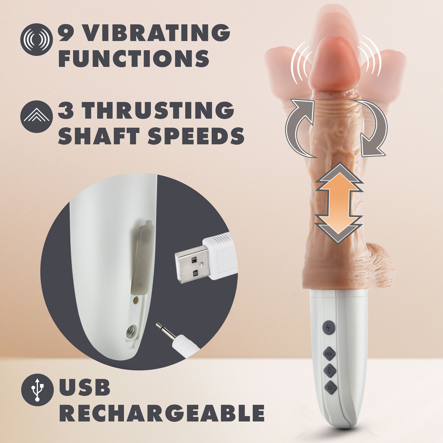 dr. skin silicone dr. hammer  inch thrusting  dildo with handle beige 