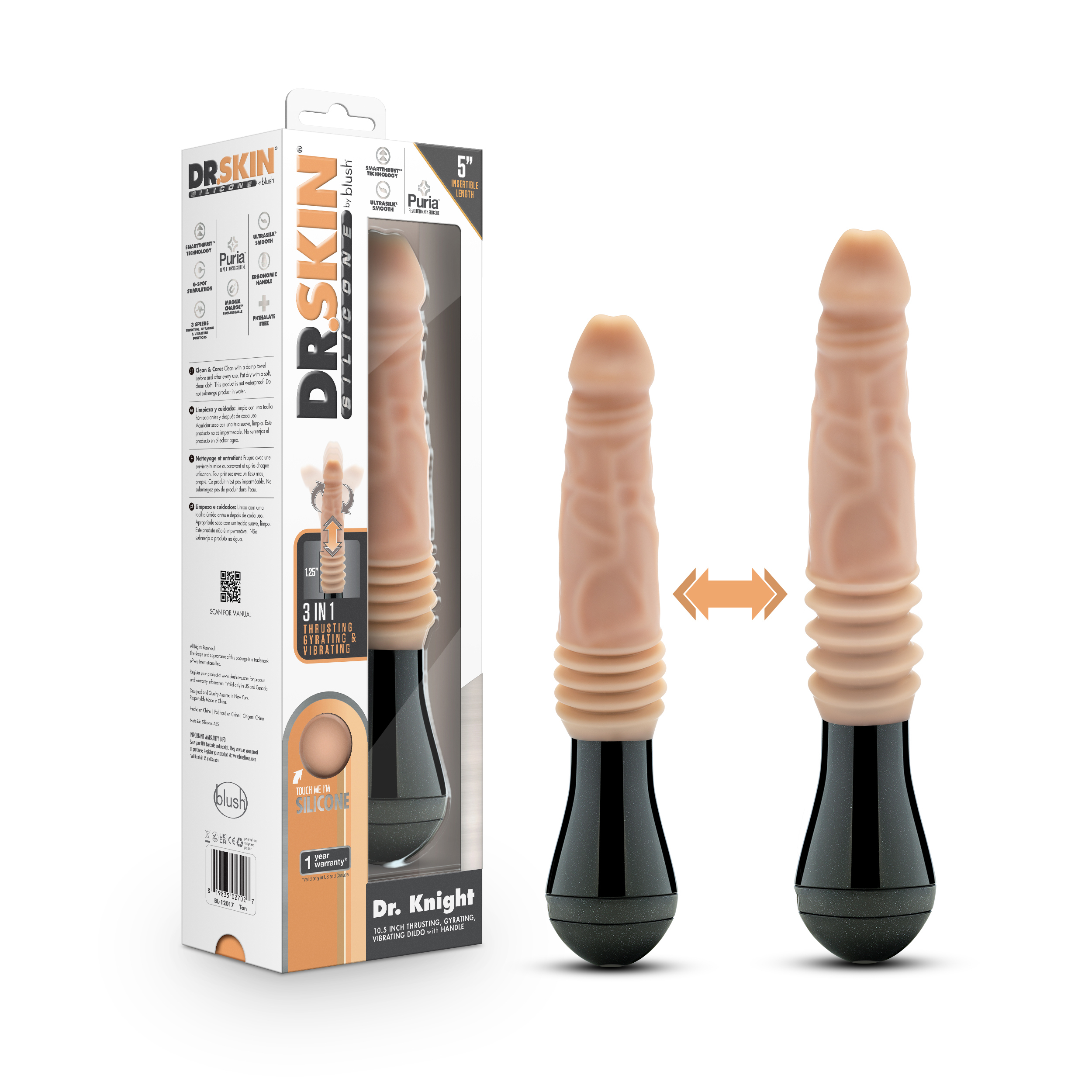 dr. skin silicone dr. knight thrusting  gyrating vibrating dildo beige 