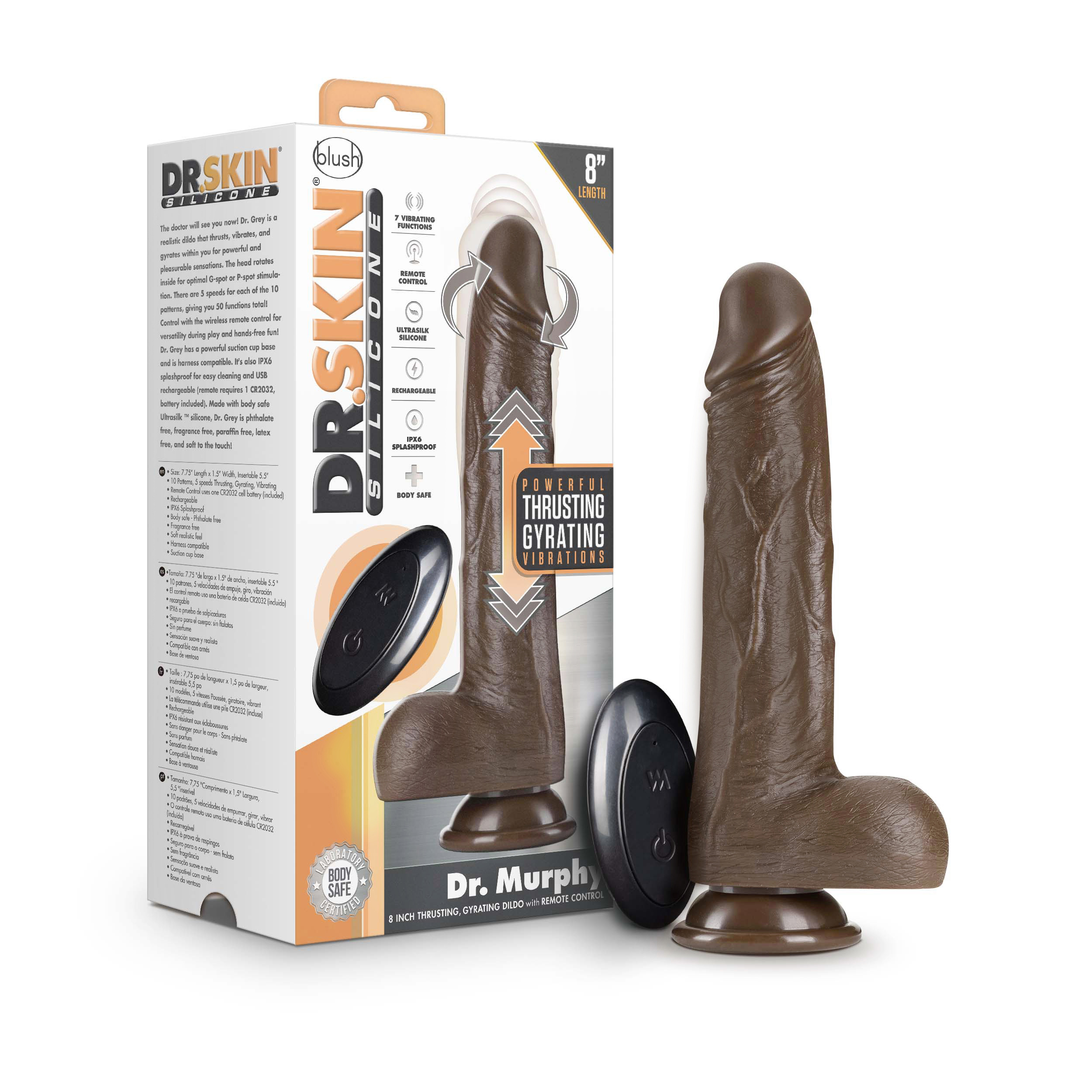 dr. skin silicone dr. murphy  inch thrusting  dildo chocolate 