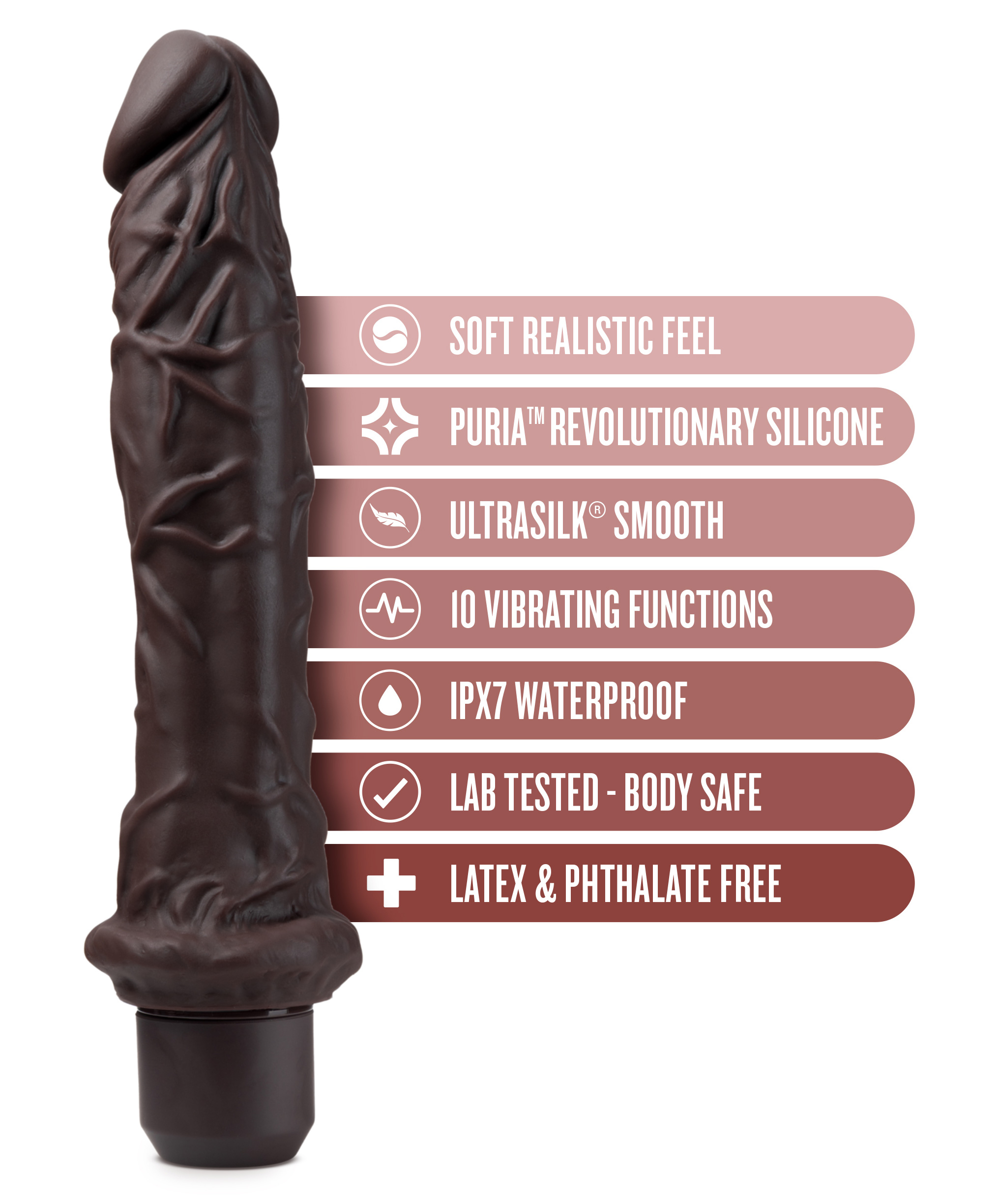 dr. skin silicone dr. richard  inch vibrating dildo brown 