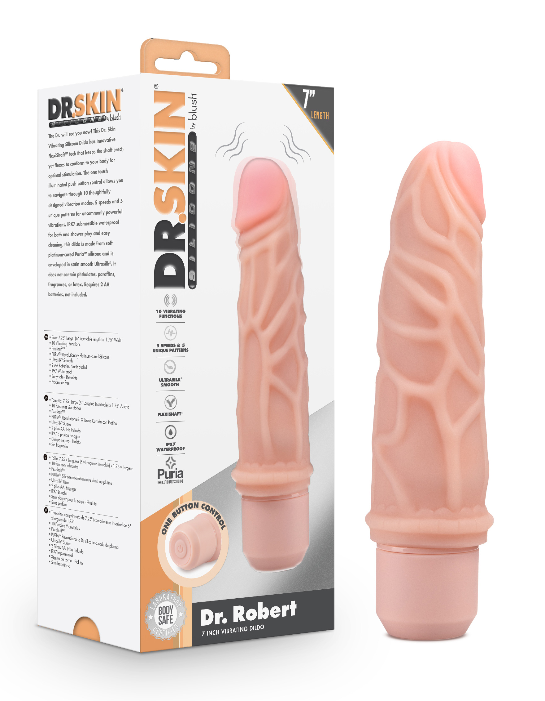 dr. skin silicone dr. robert  inch vibrating  dildo  beige 