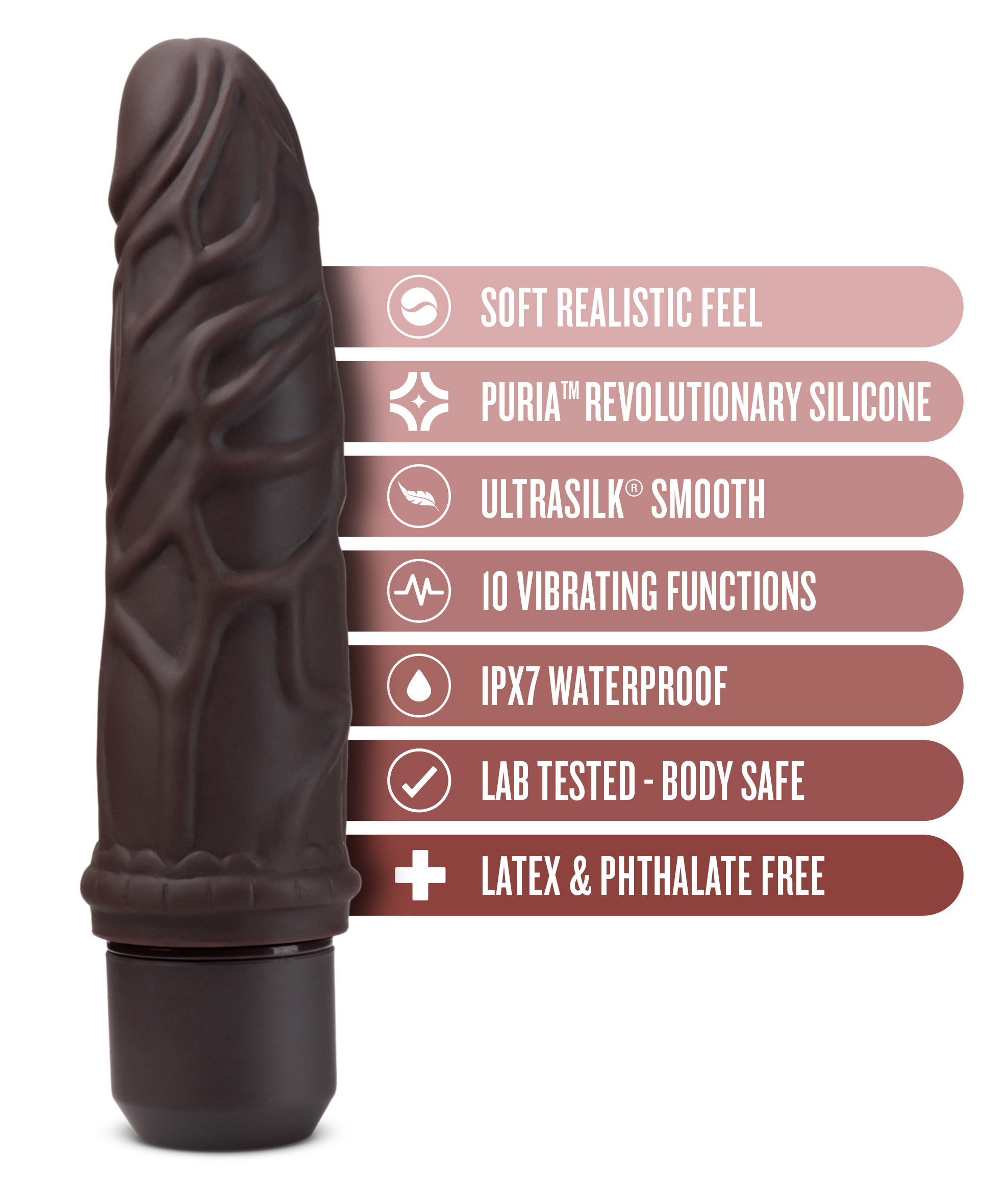 dr. skin silicone dr. robert  inch vibrating  dildo brown 