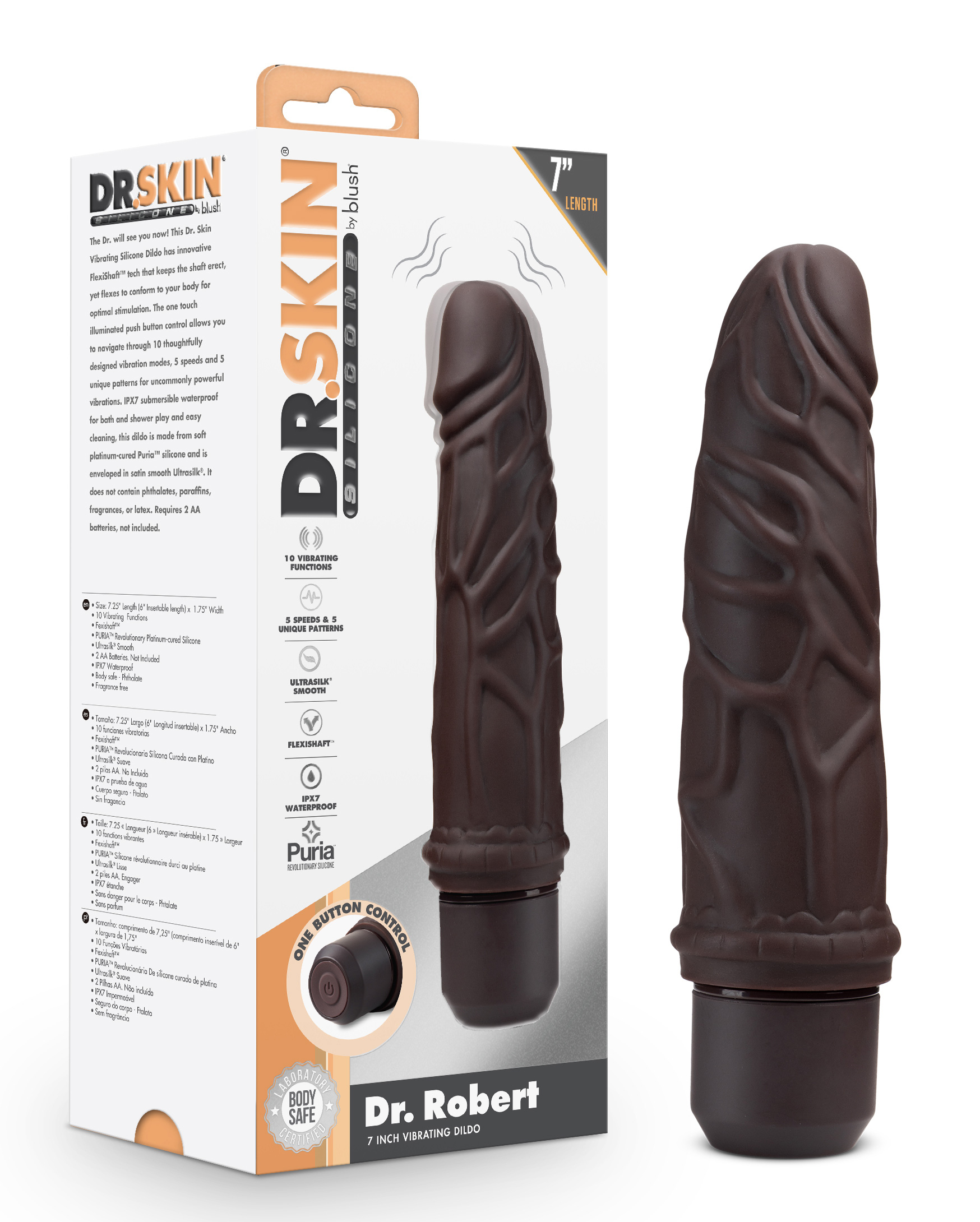 dr. skin silicone dr. robert  inch vibrating  dildo brown 