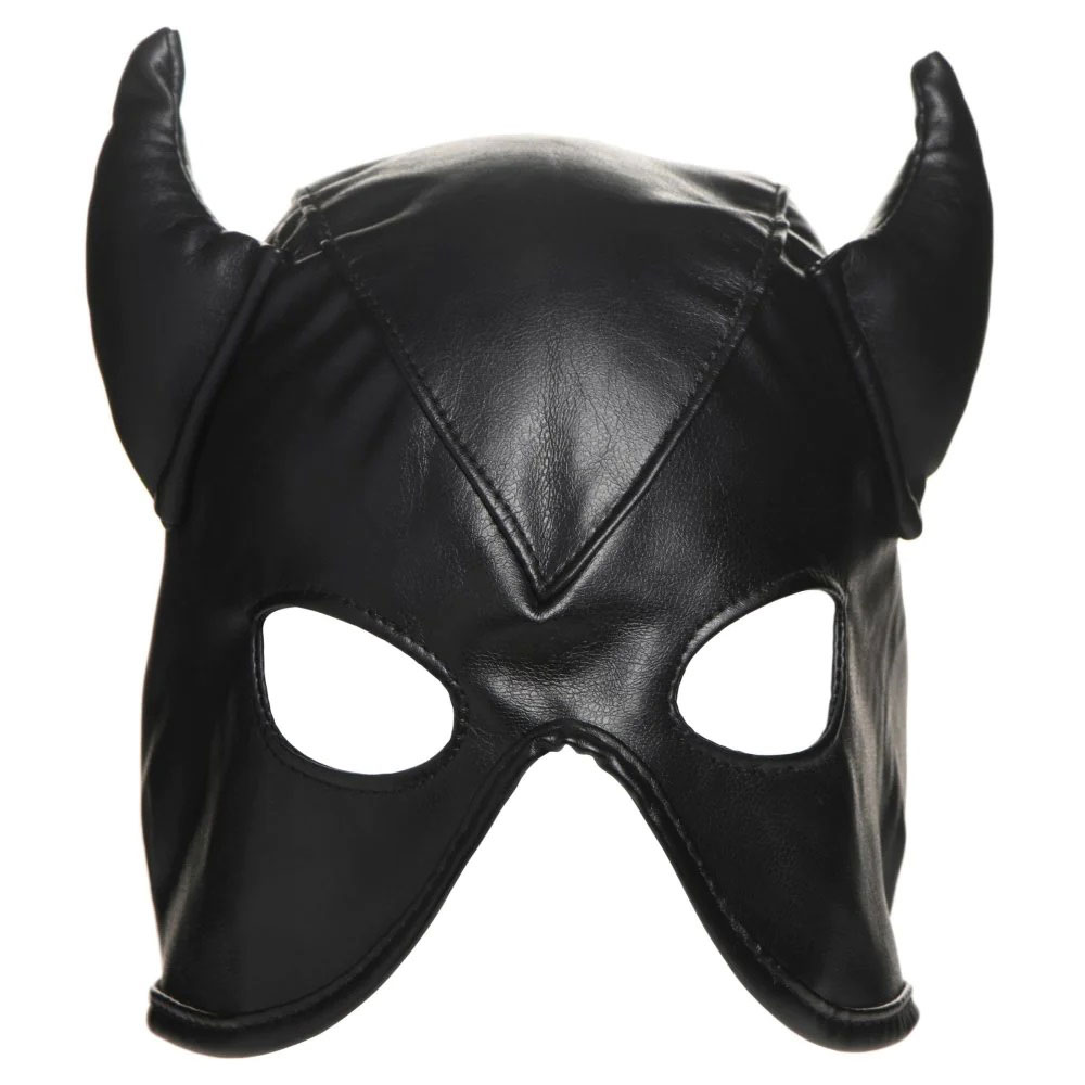 dungeon demon bondage hood with horns black 