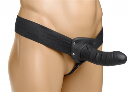 erection assist hollow strap on black 