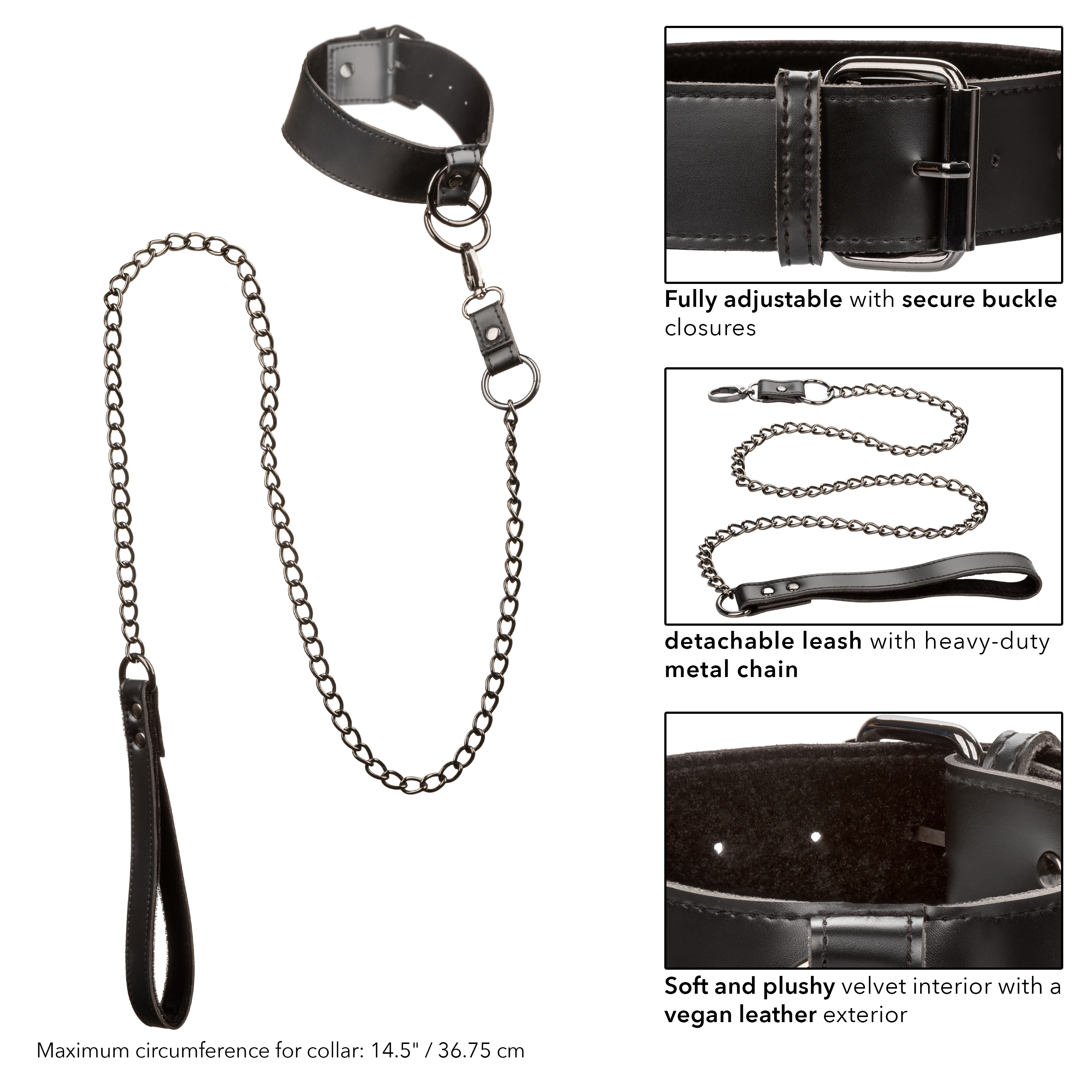 euphoria collection collar with chain leash black 