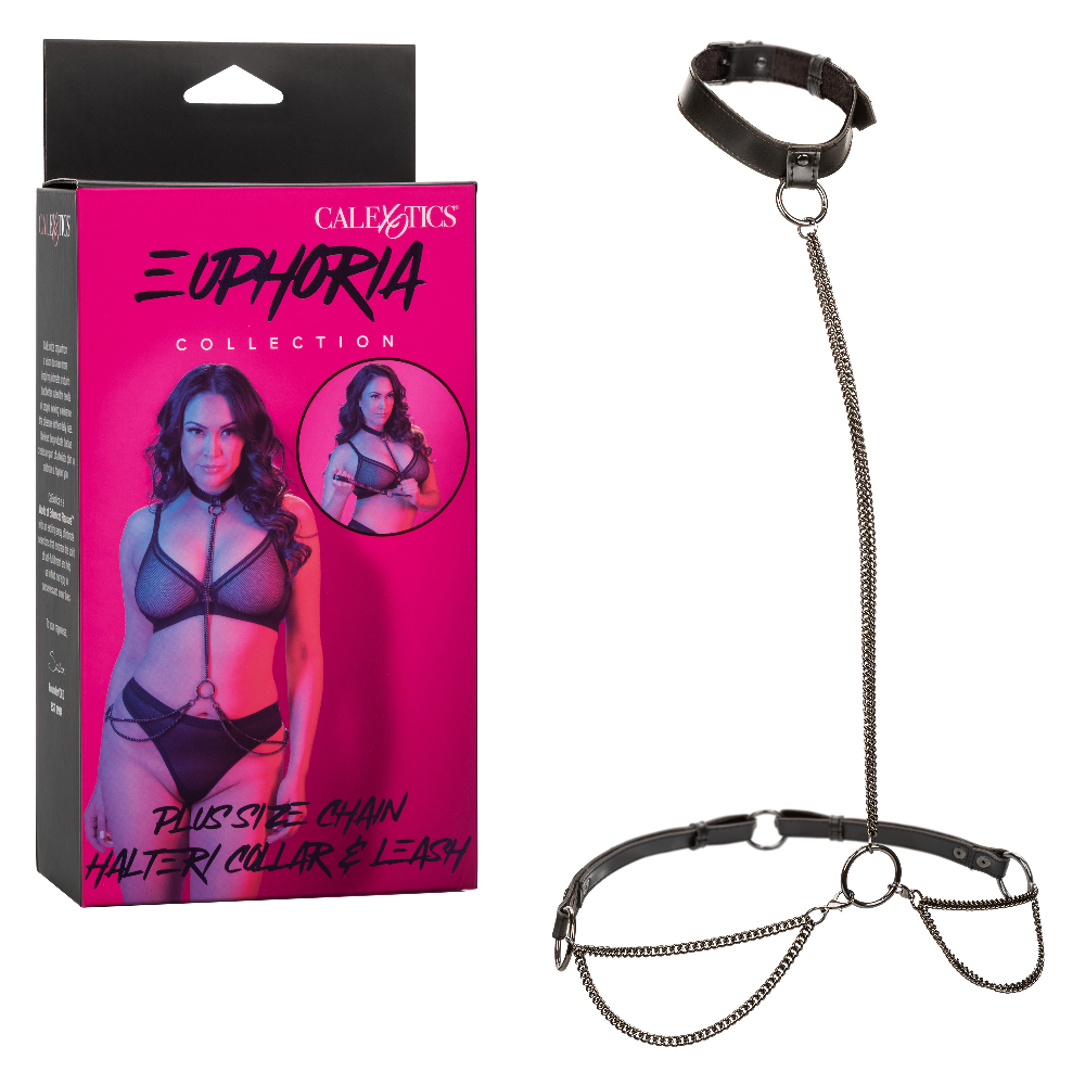 euphoria collection plus size chain halter collar and leash black 