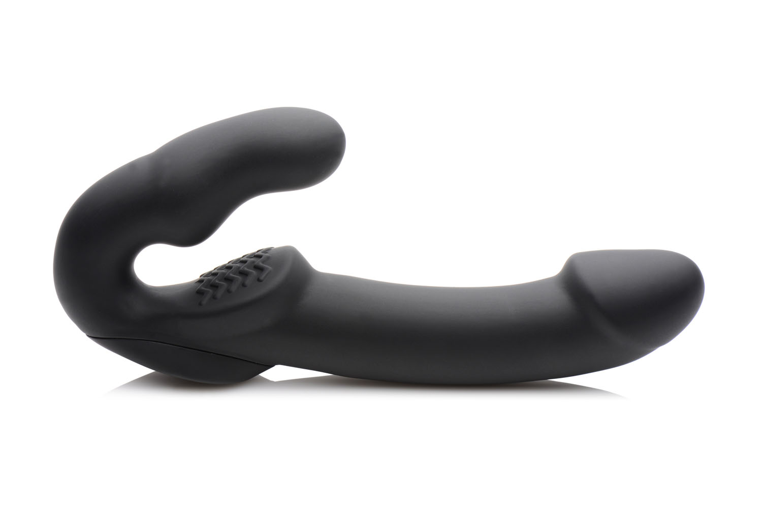 evoke rechargeable vibrating silicone strapless strap on black 