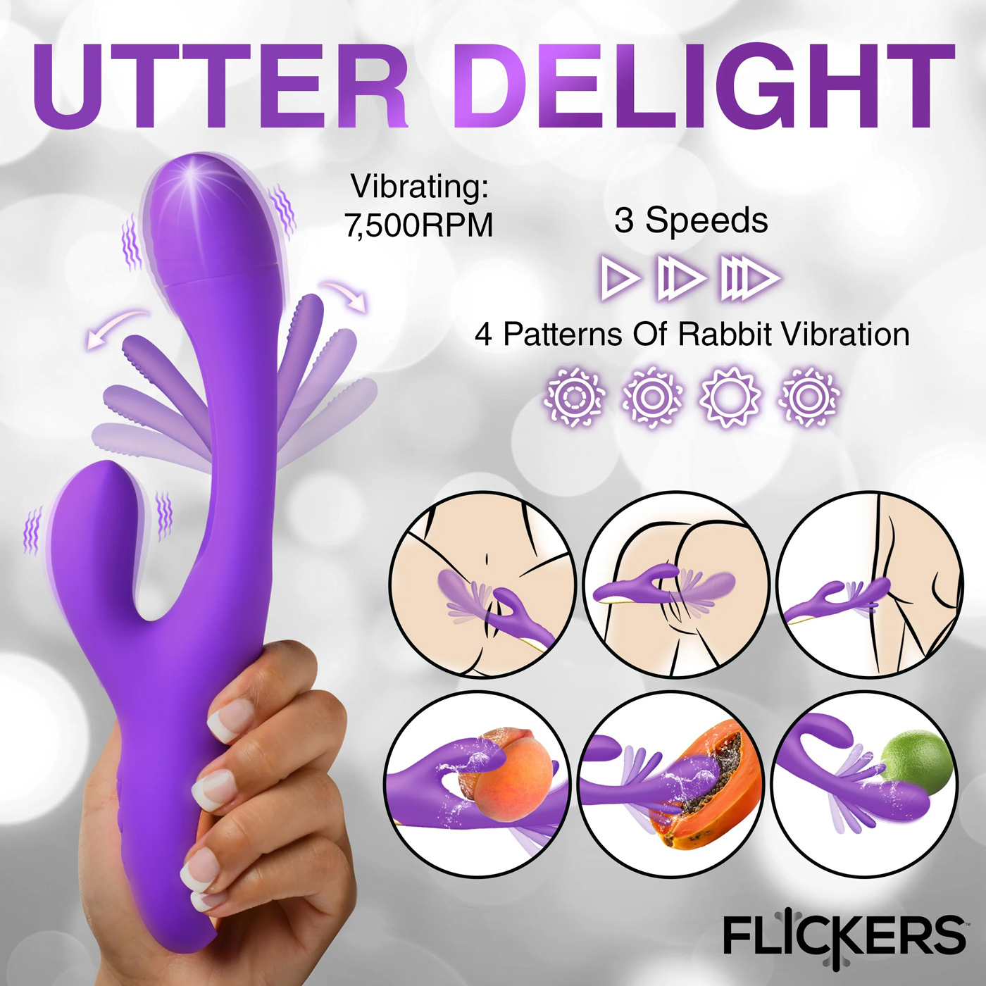 Tri Flick Flicking Silicone Rabbit Vibrator Purple