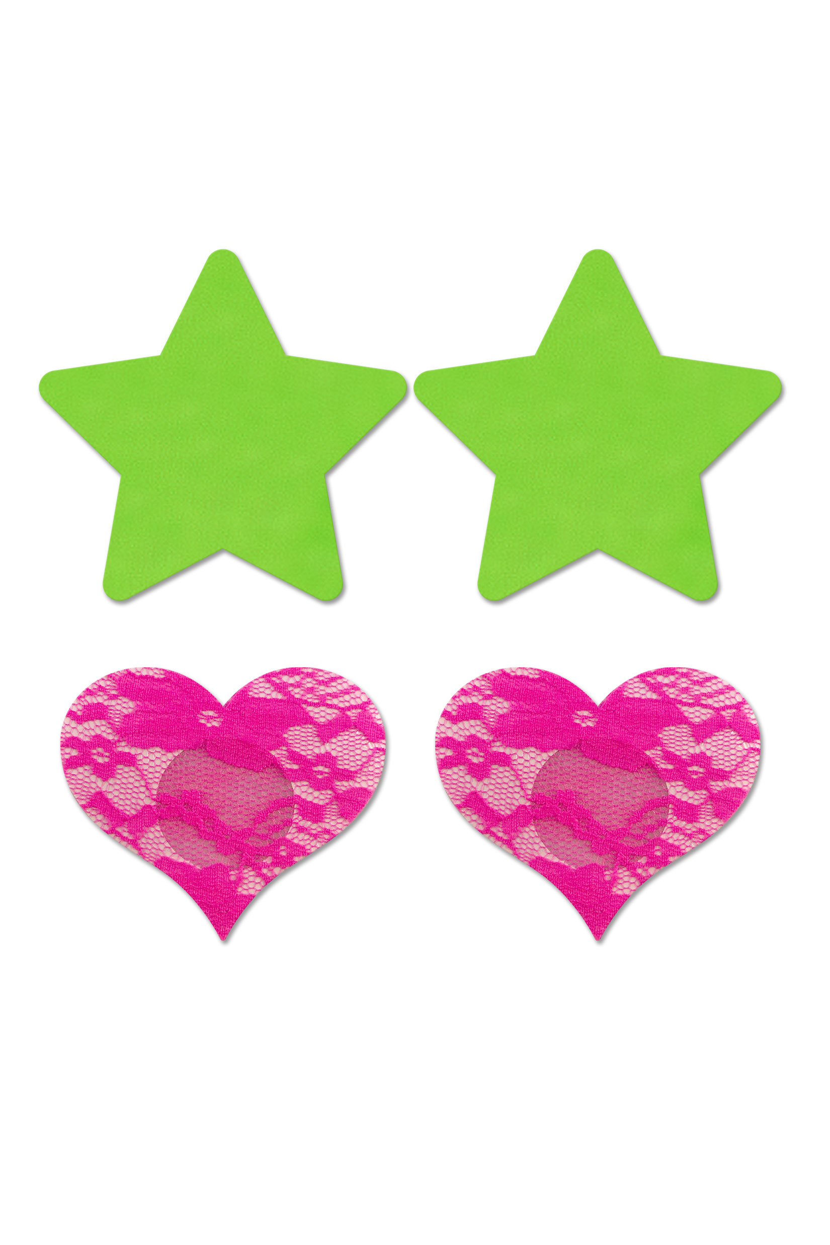 fashion pasties set neon green solid star and neon pink lace heart 