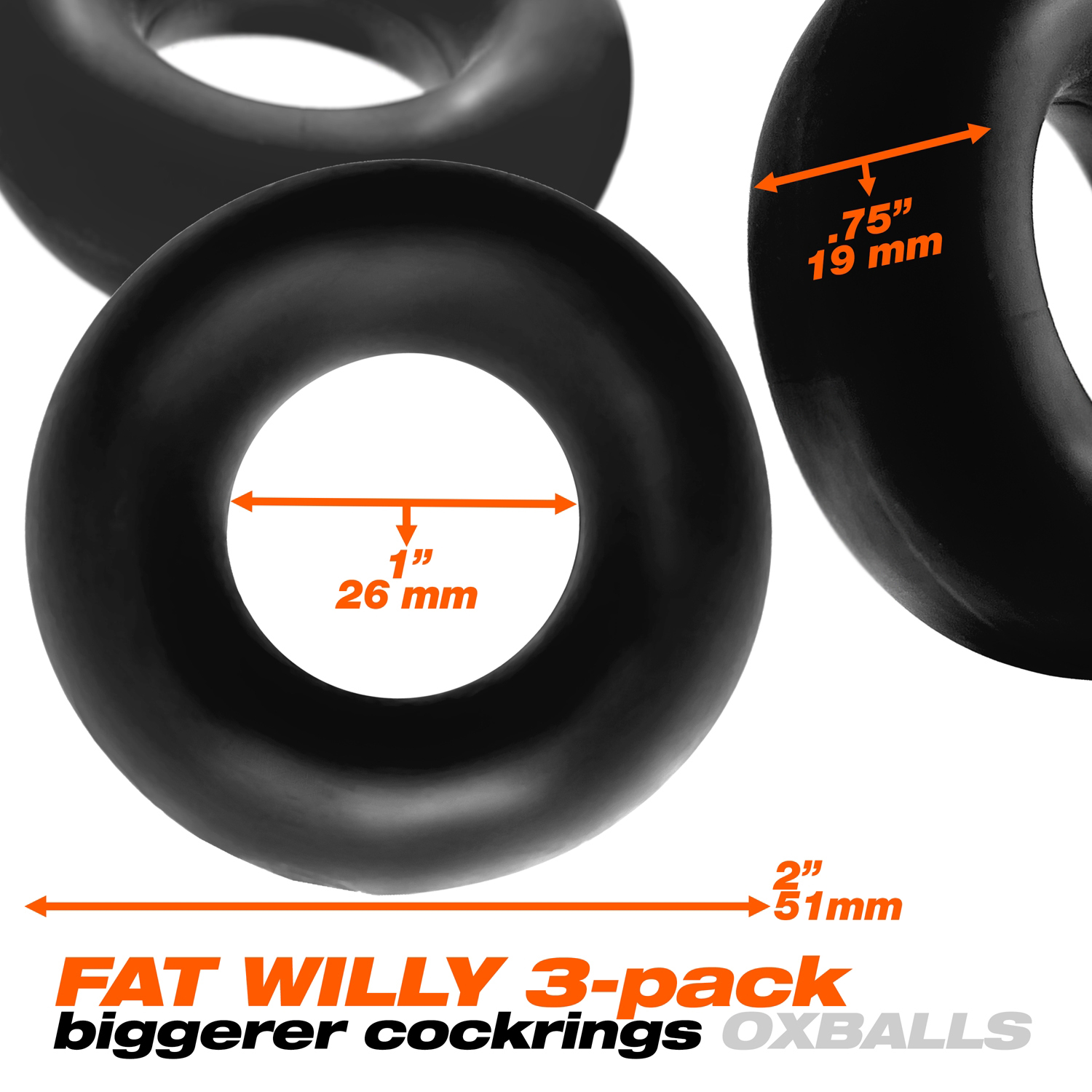 fat willy  pack jumbo c rings black 