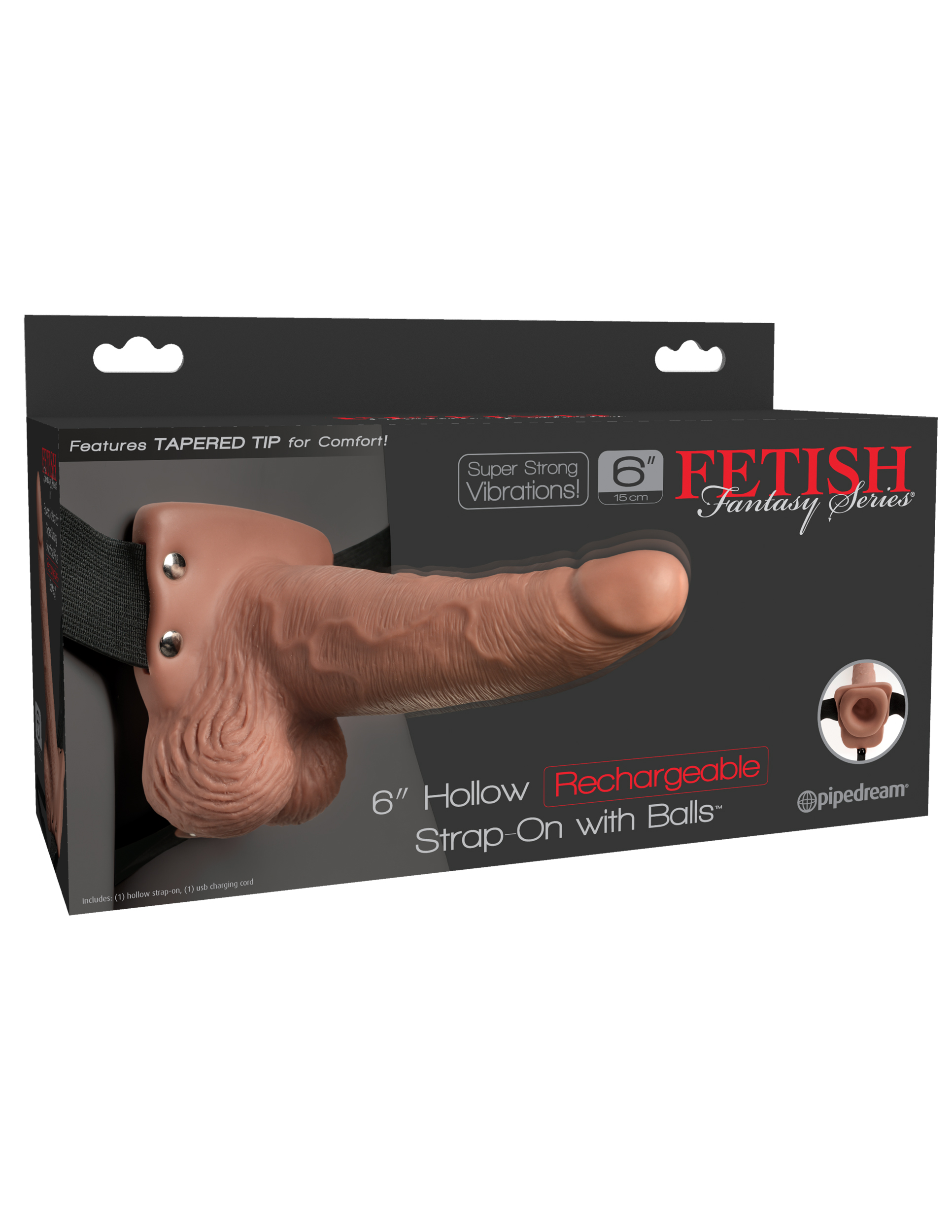 fetish fantasy series  inch hollow rechargeable strap on with balls tan 