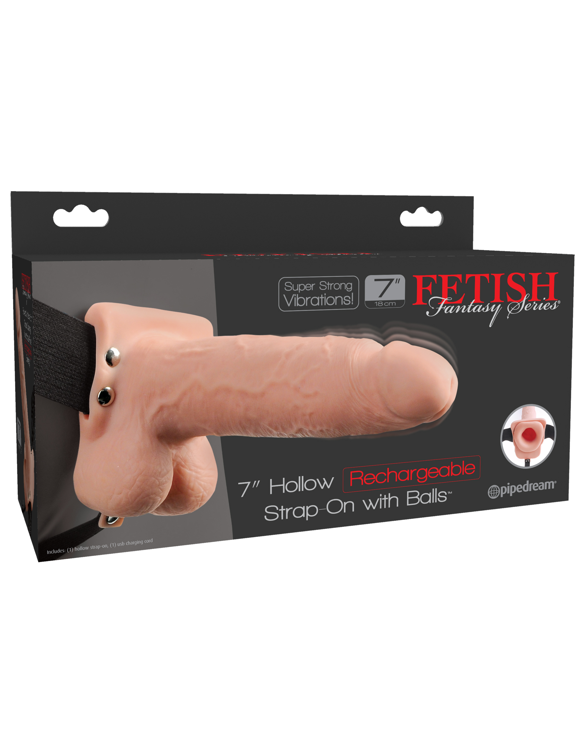 fetish fantasy series  inch hollow rechargeable strap on with balls flesh 