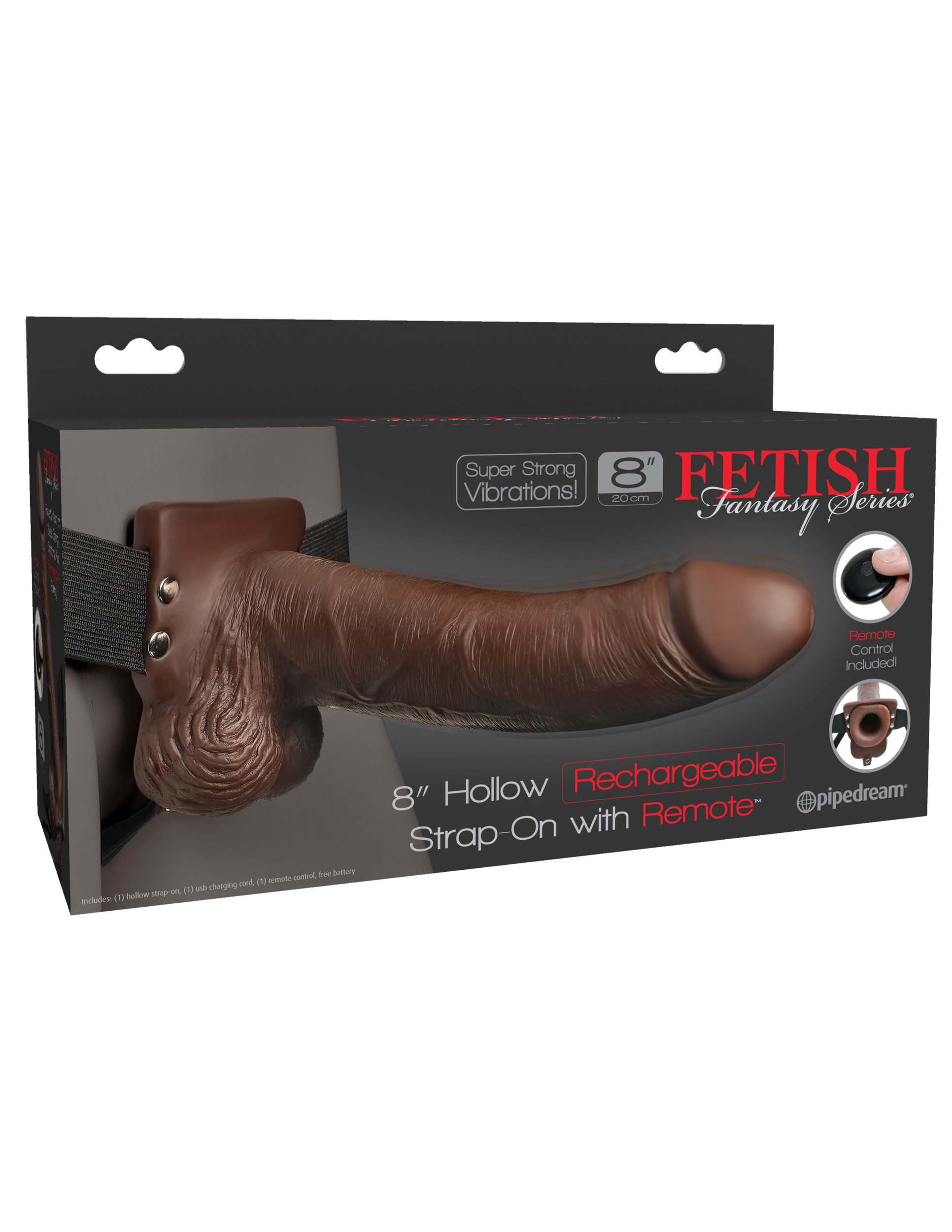 fetish fantasy series  inch hollow rechargeable strap on with remote brown 