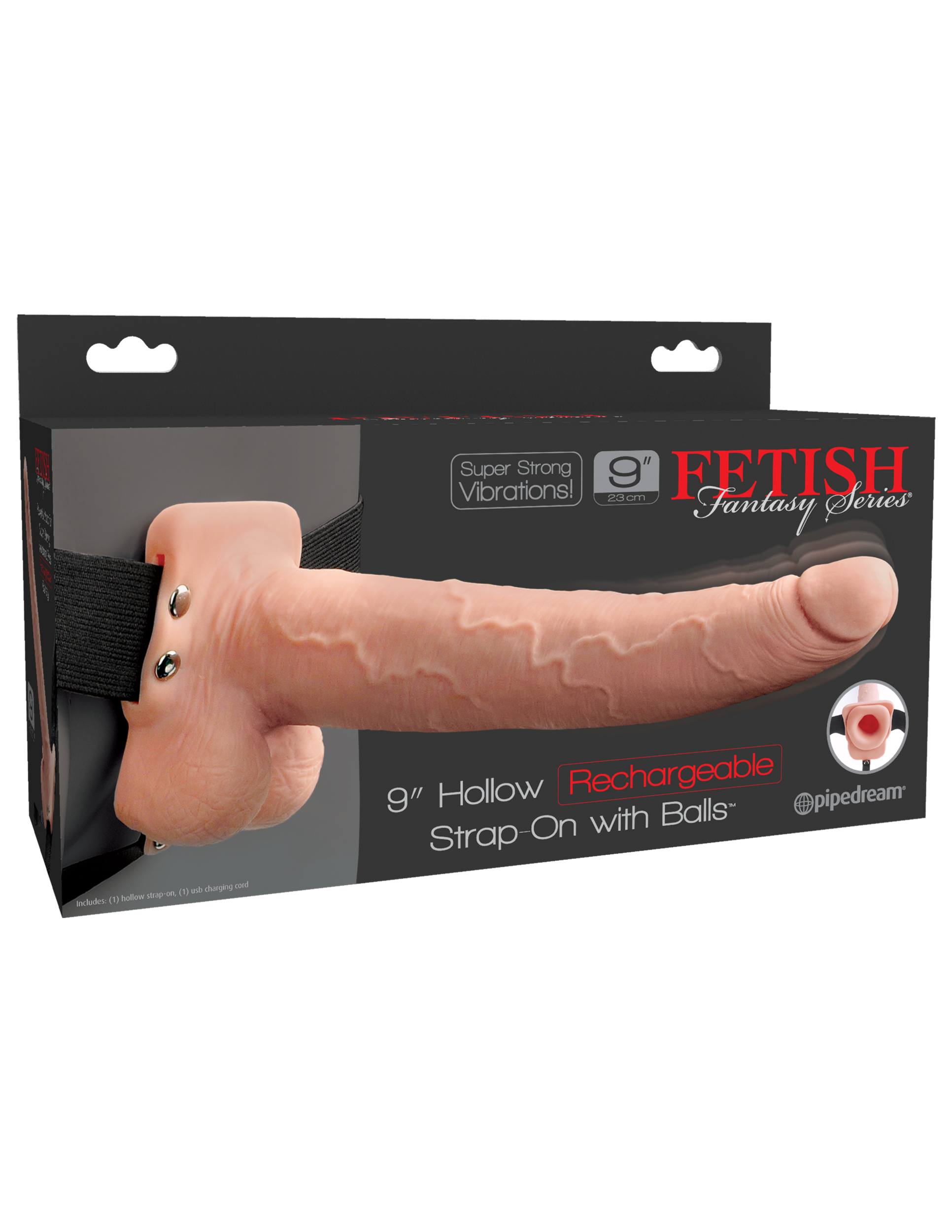 fetish fantasy series  inch hollow rechargeable strap on with balls flesh 