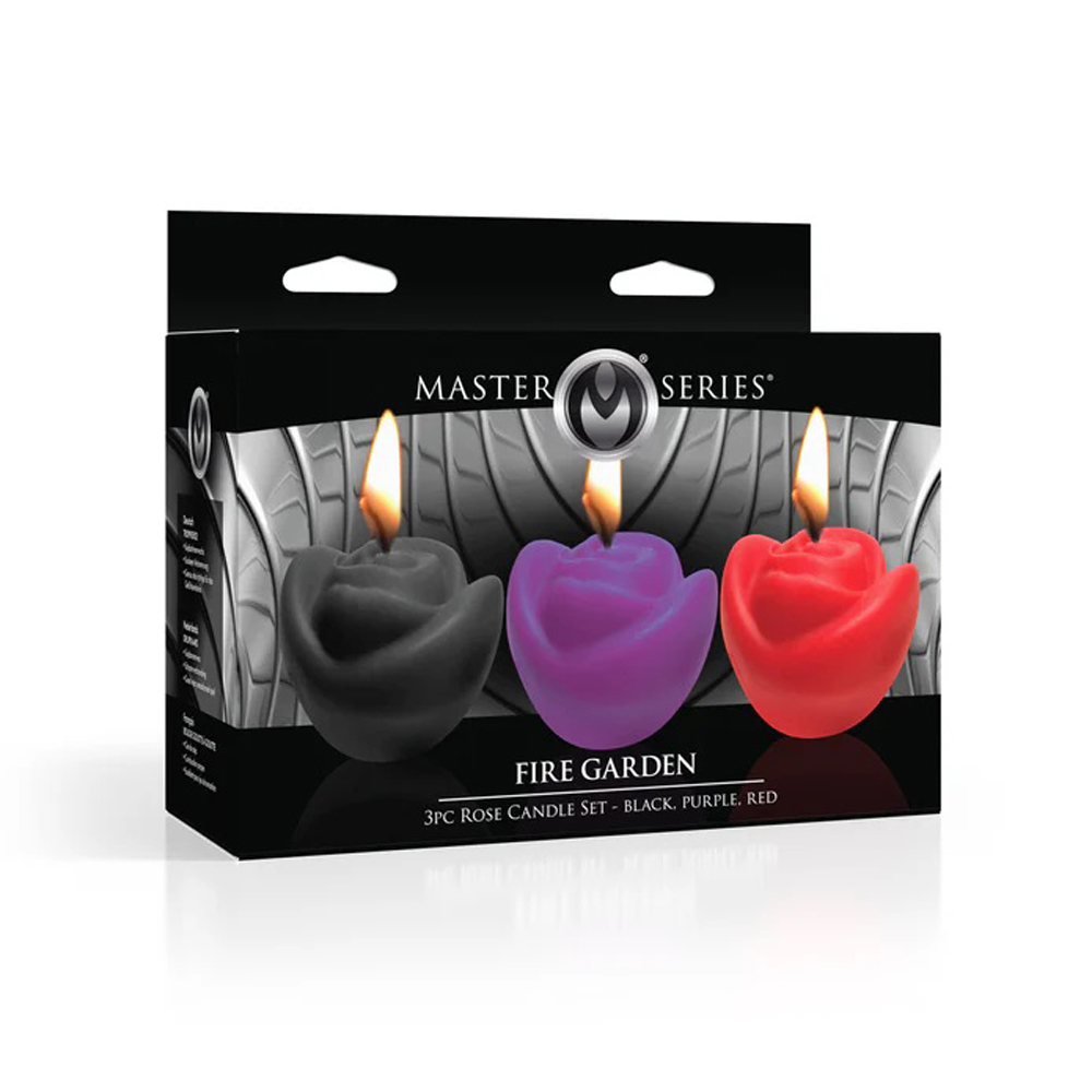 fire garden pc rose candle set black purple red 