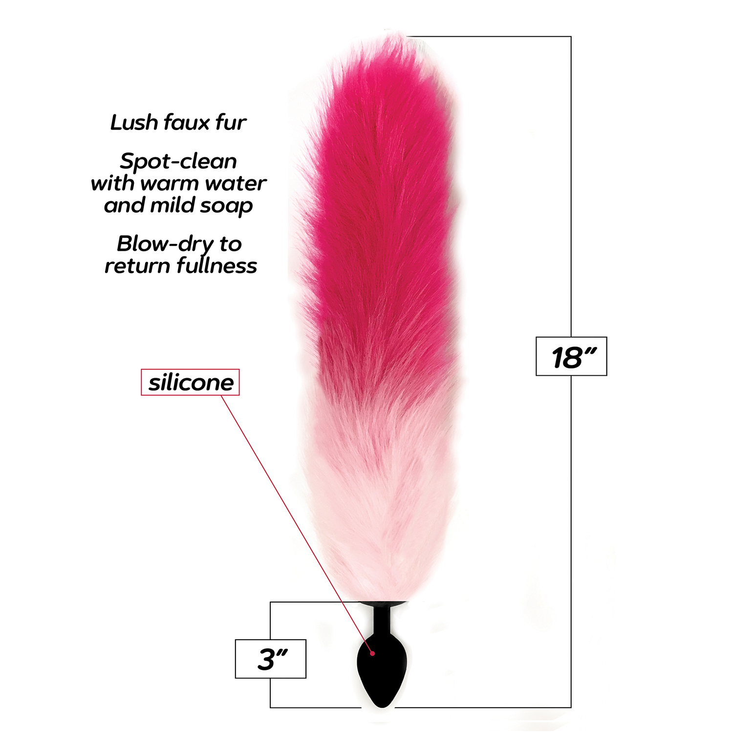 foxy fox tail silicone butt plug pink gradient 