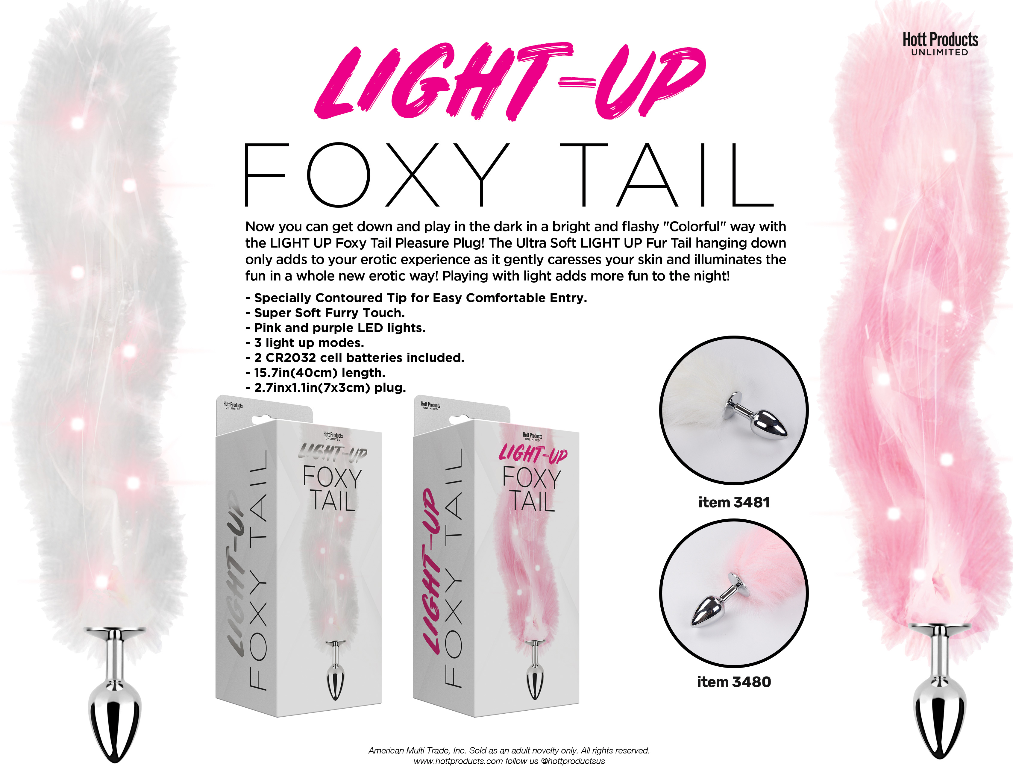 foxy tail light up faux fur butt plug pink plug pink 