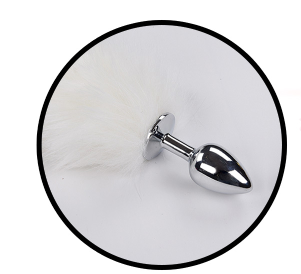 foxy tail light up faux fur butt plug white plug white 