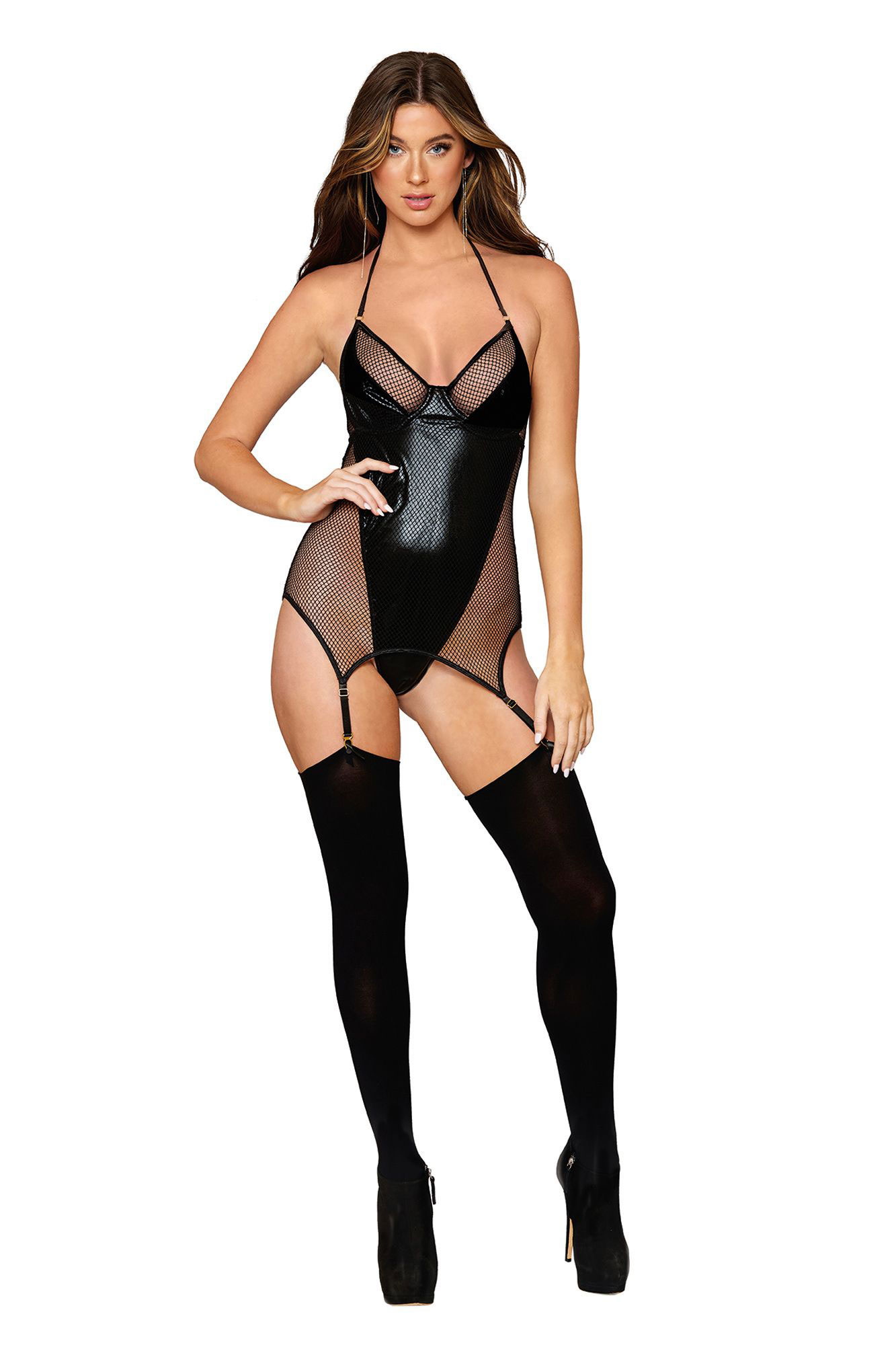 garter slip teddy one size black 