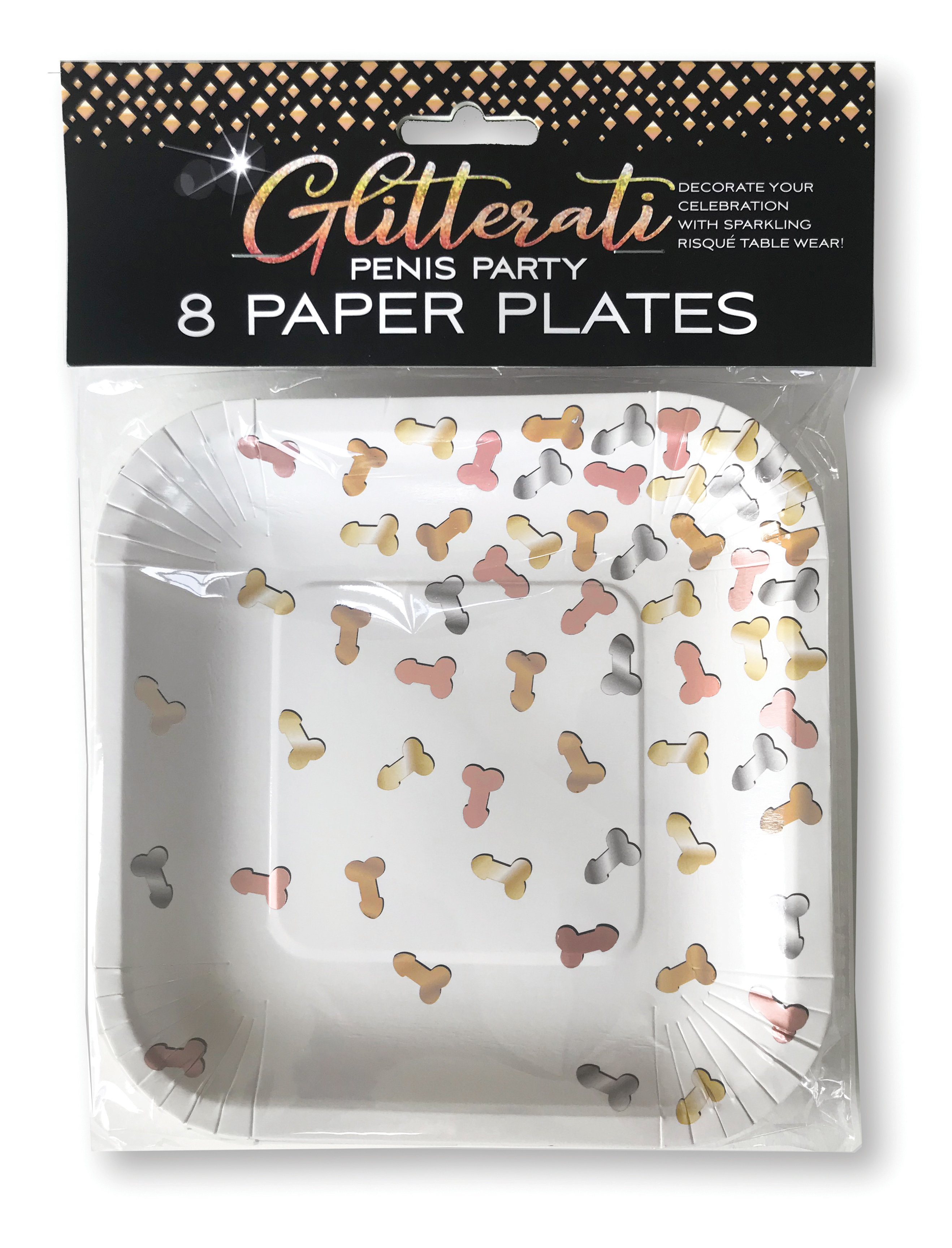 glitterati penis party paper plates  count 