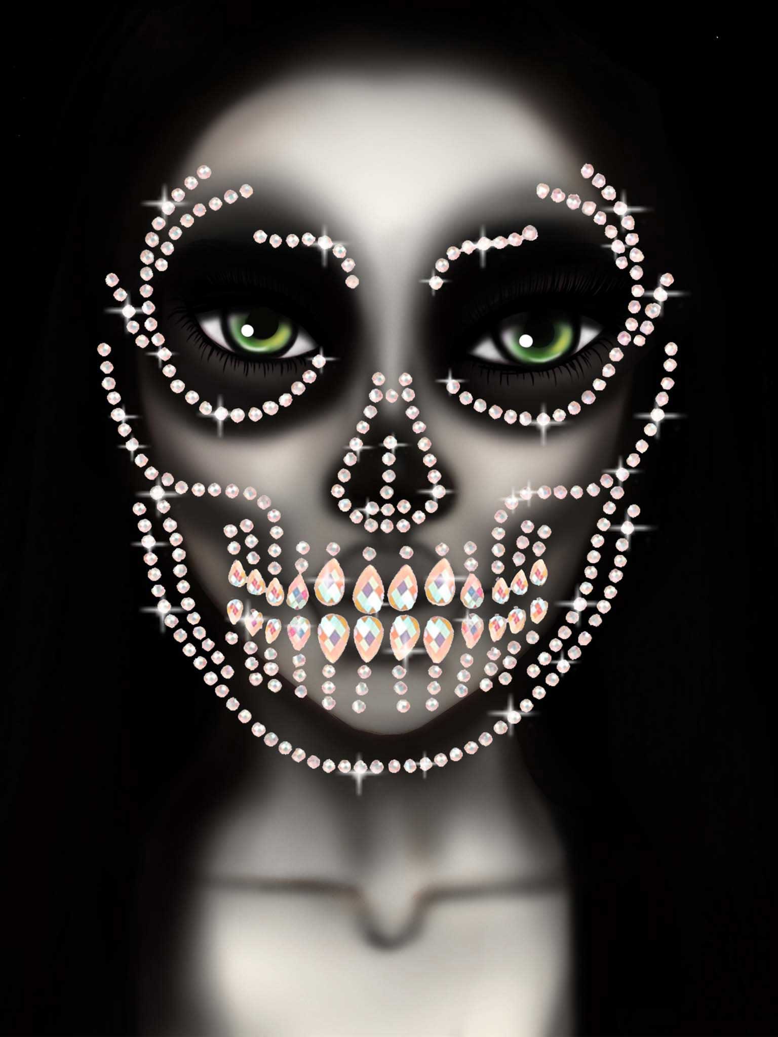 glow in the dark skull face jewels sticker 