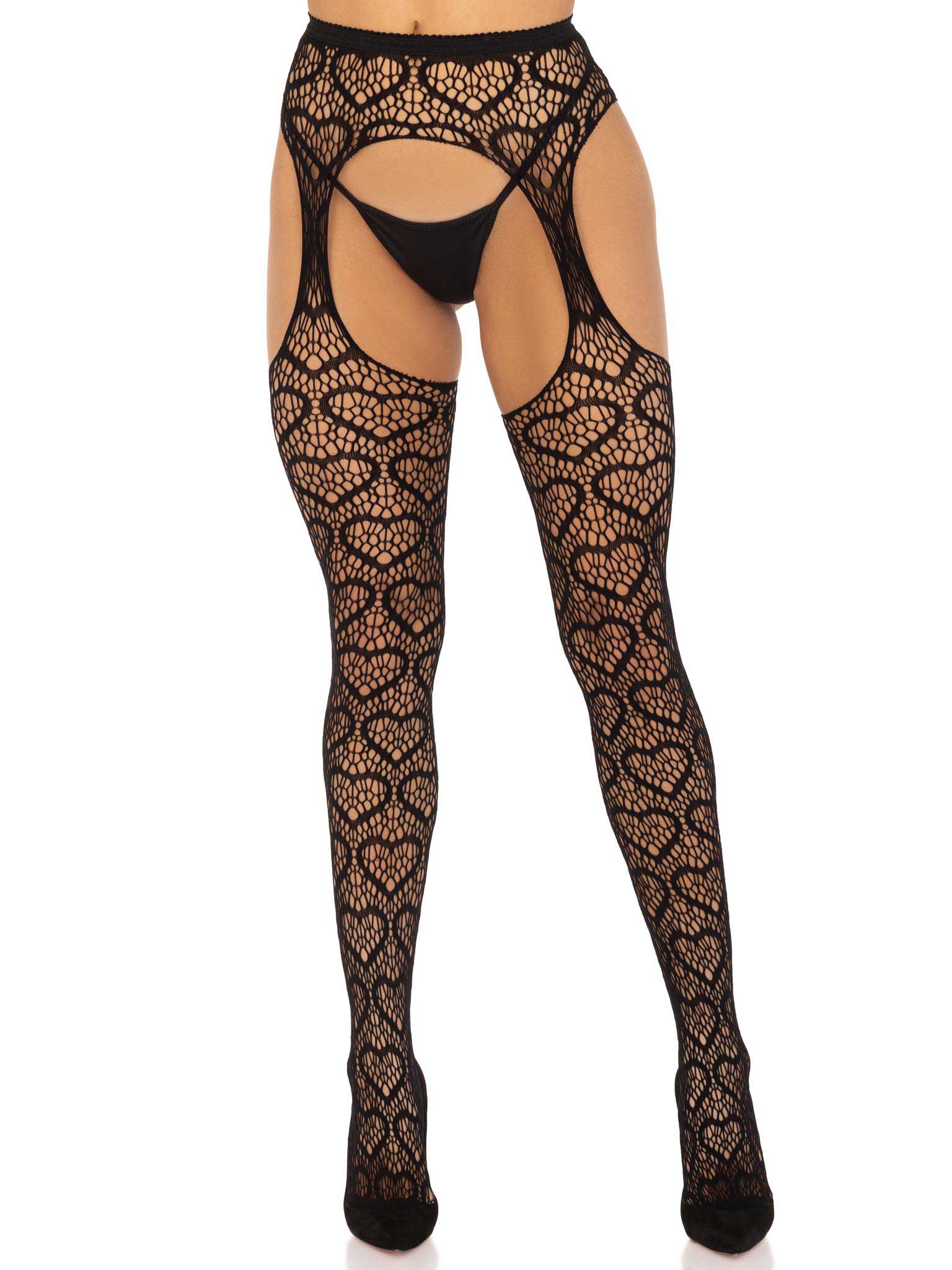 heart net suspender pantyhose one size black 