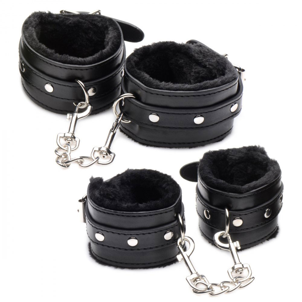 hook up  piece plush bondage set black 