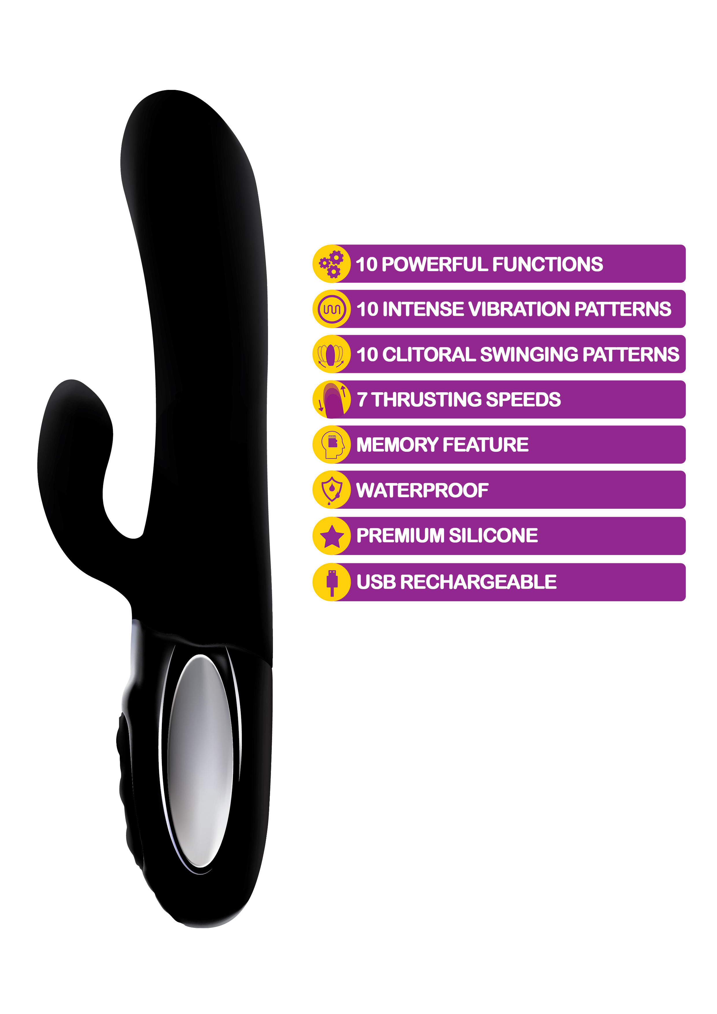 hypnotic black thrusting rabbit with swinging clitoral stimulator 