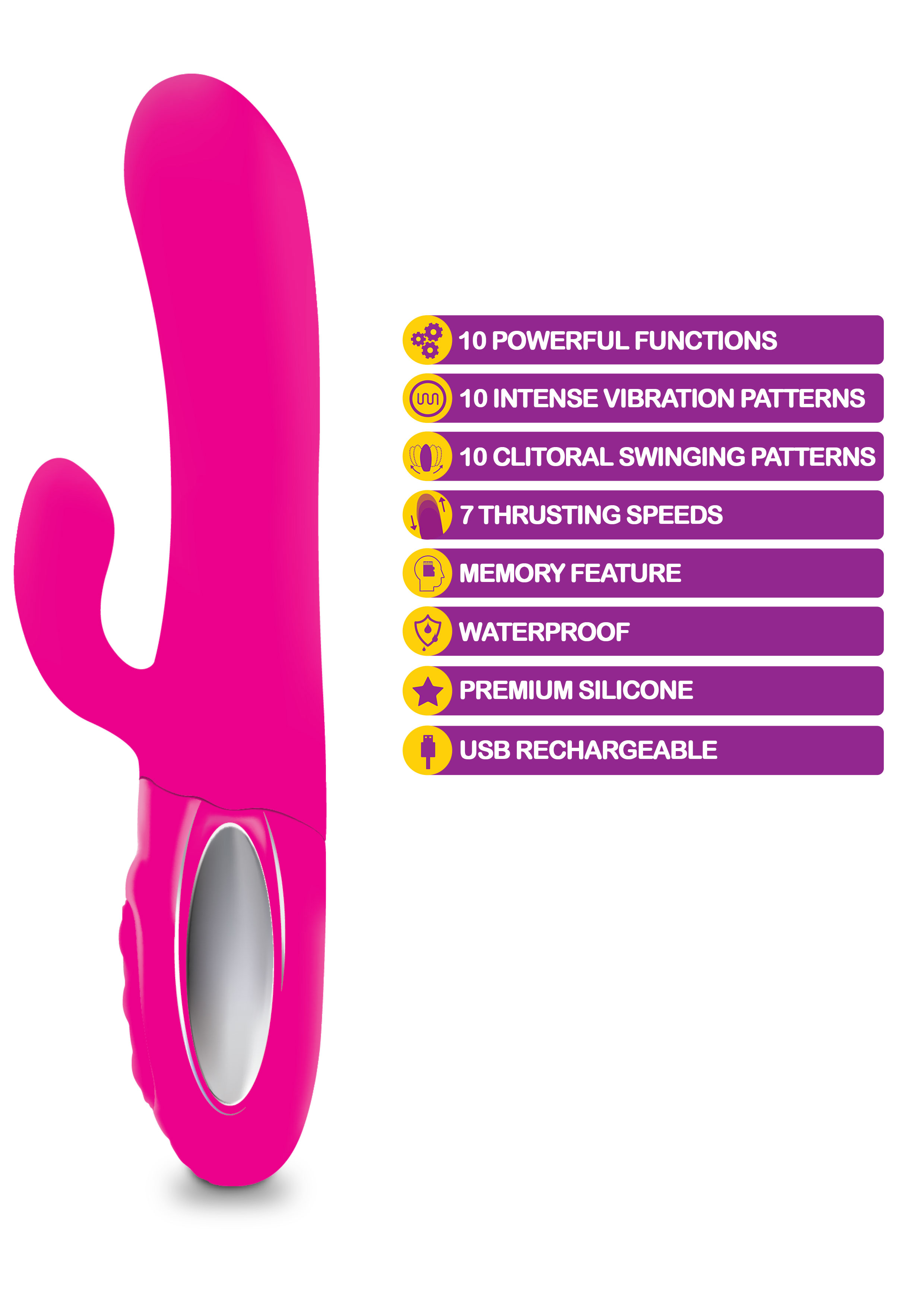 hypnotic hot pink thrusting rabbit with swinging clitoral stimulator 