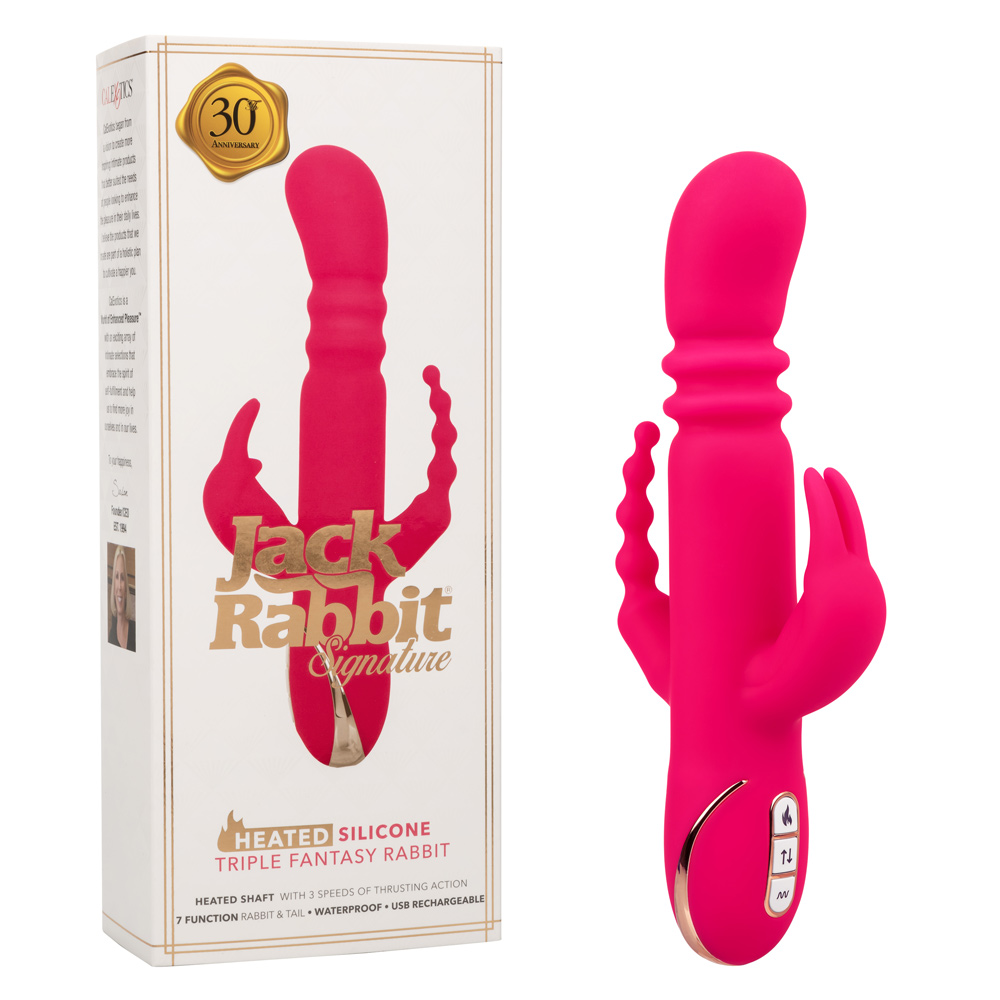 jack rabbit signature heated silicone triple  fantasy rabbit pink 