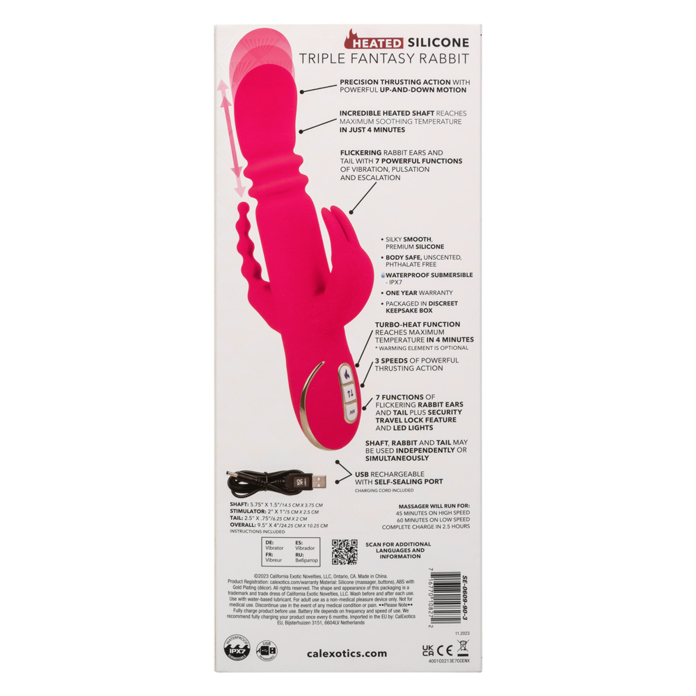 jack rabbit signature heated silicone triple  fantasy rabbit pink 