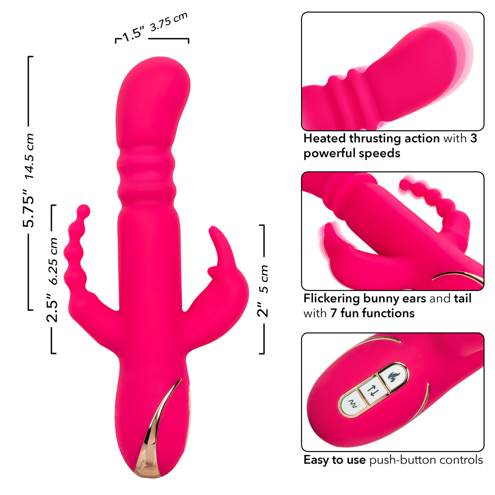 jack rabbit signature heated silicone triple  fantasy rabbit pink 