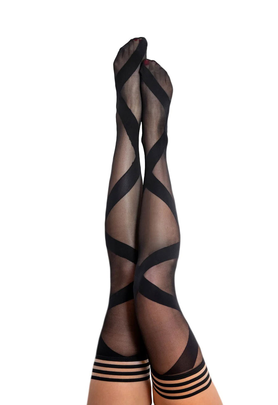 jackie semi sheer thigh high size c black 