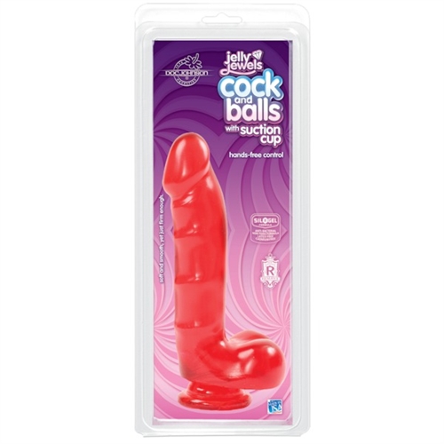 jelly jewels cock and balls with suction cup red 