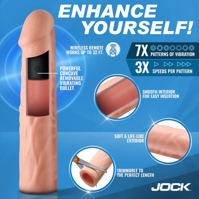 jock vibrating penis extension with remote light 