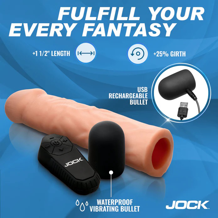 jock vibrating penis extension with remote light 