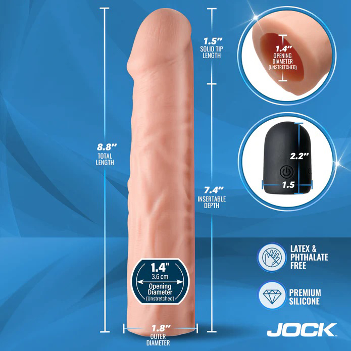 jock vibrating penis extension with remote light 