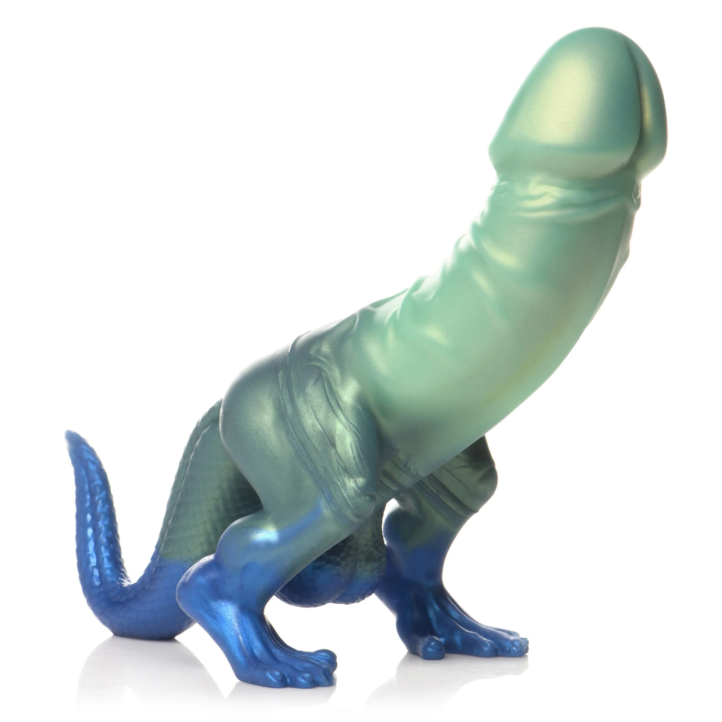 jurassic cock dinosaur silicone dildo green blue 