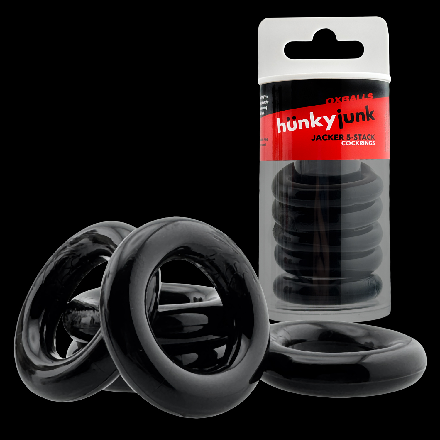 Jacker 5 Stack Five Pack Tube Super Strong Cockrings Black