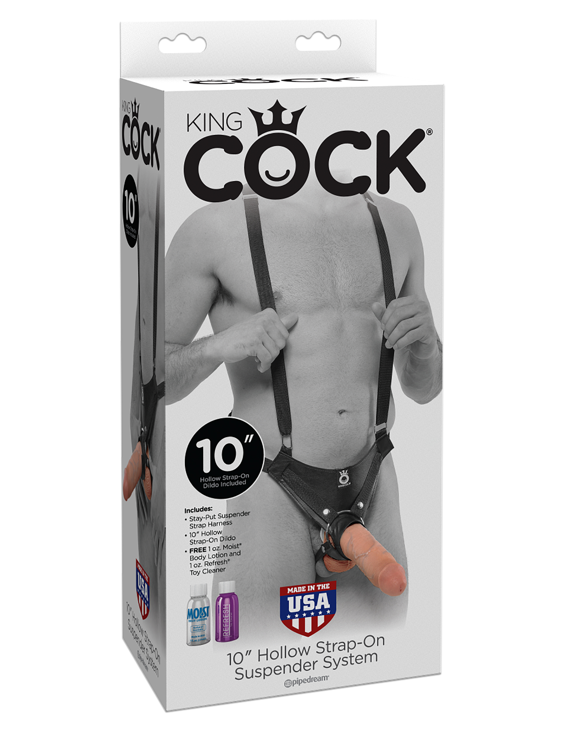 king cock  inch hollow strap on suspender system flesh 