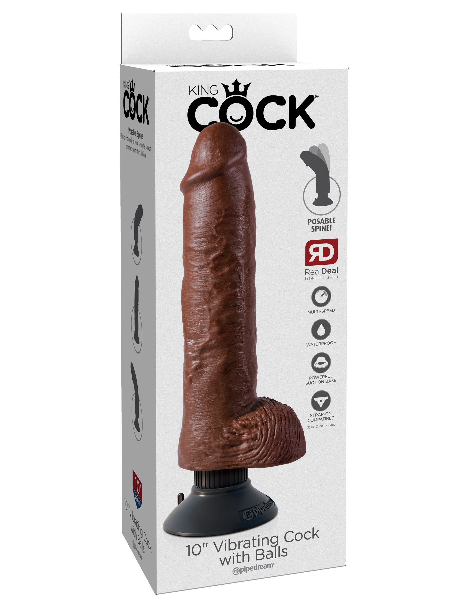 king cock  inch vibrating cock with balls brown 