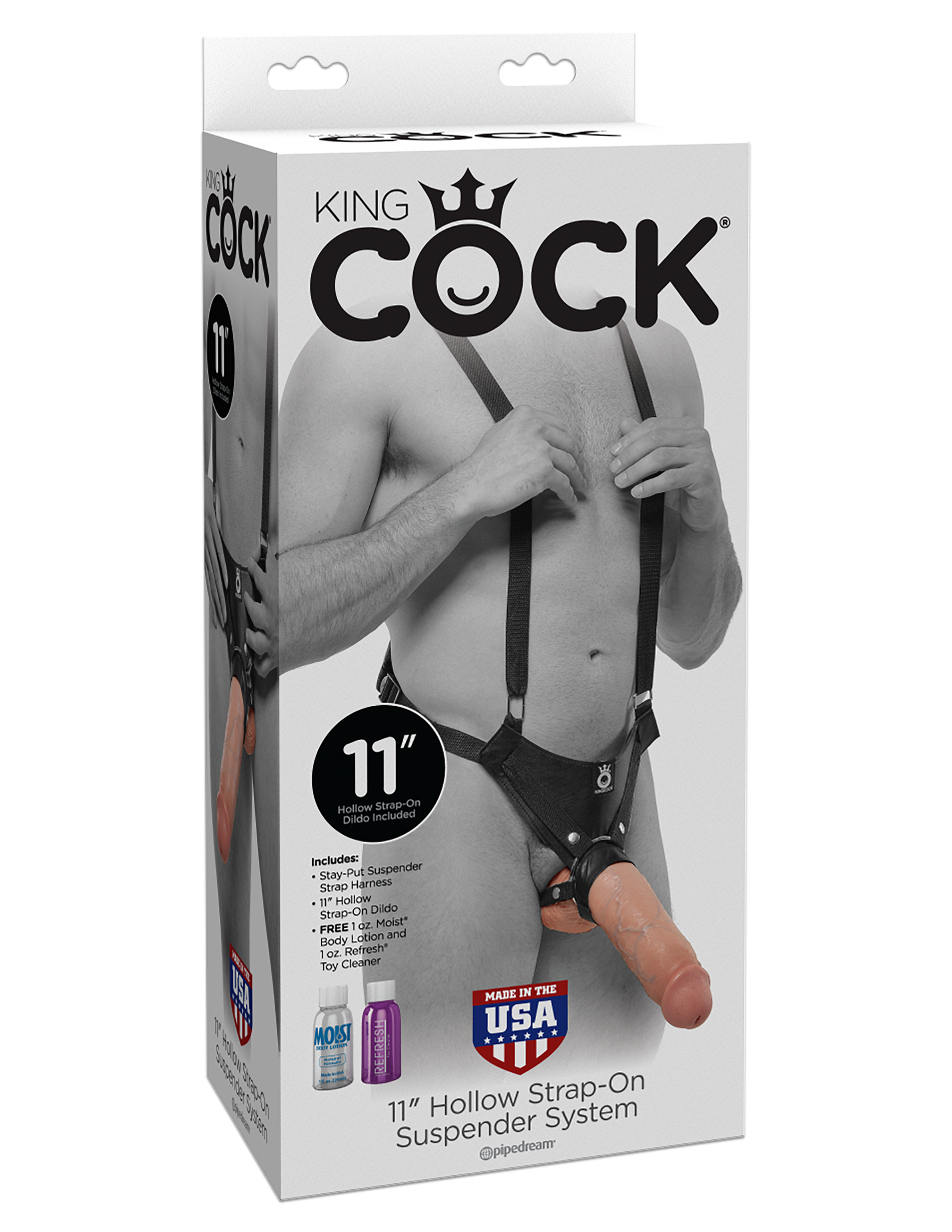 king cock  inch hollow strap on suspender system flesh 