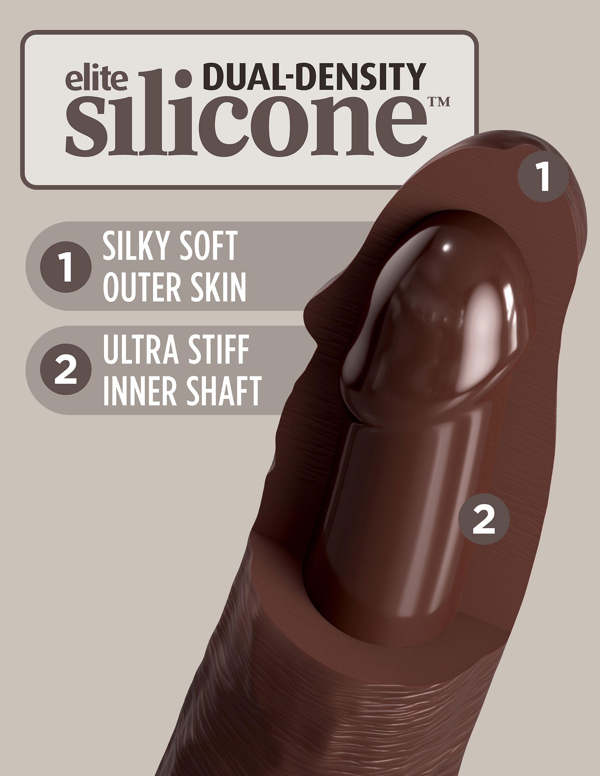 king cock elite  inch silicone dual density cock brown 